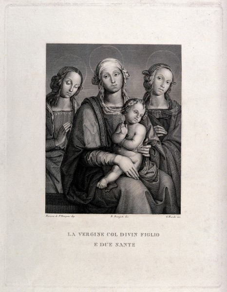 Saint Mary (the Blessed Virgin) with the Christ Child and tw Wellcome V0034017
