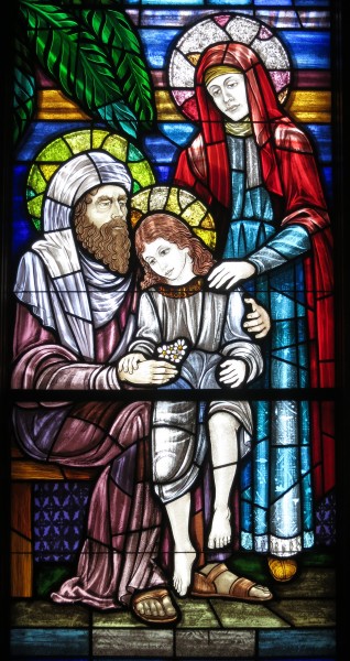 Saint Mary of the Presentation Catholic Church (Geneva, Indiana) - stained glass, Holy Family, detail