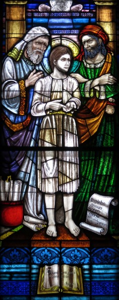 Saint Mary of the Presentation Catholic Church (Geneva, Indiana) - stained glass, Christ Among the Doctors