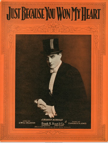 Sheet music cover - JUST BECAUSE YOU WON MY HEART. (1916)