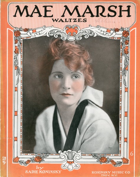 Sheet music cover - MAE MARSH WALTZES (1917)