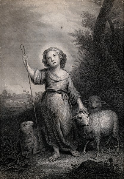 The Christ Child as the Good Shepherd. Engraving after B.E. Wellcome V0034045