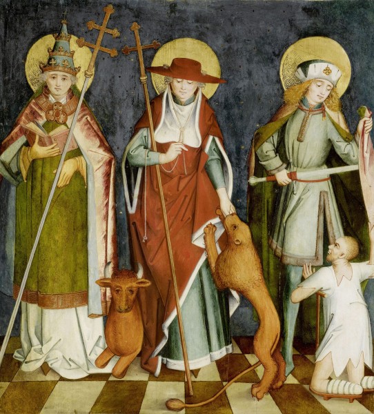 Tod Mariens (Schwaben um 1480) Rückseite 3 Heilige