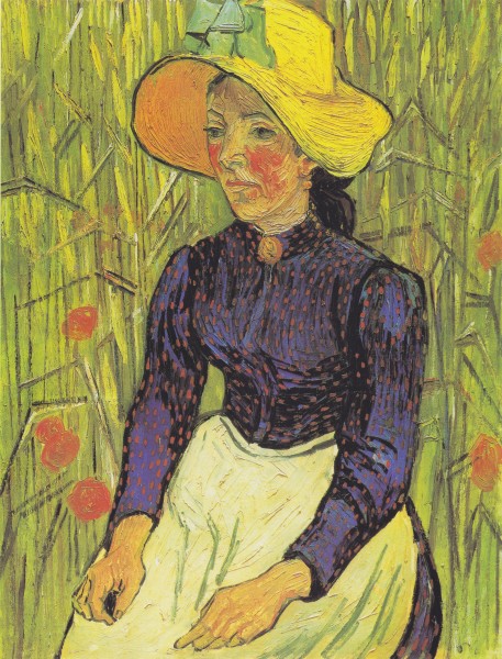 Van Gogh - Junge Bäuerin mit Strohhut, vor einem Weizenfeld sitzend