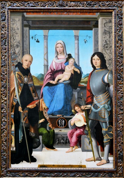 Virgin and Child Flanked by Sts Benedict and Quentin by Francesco Marmitta - Louvre