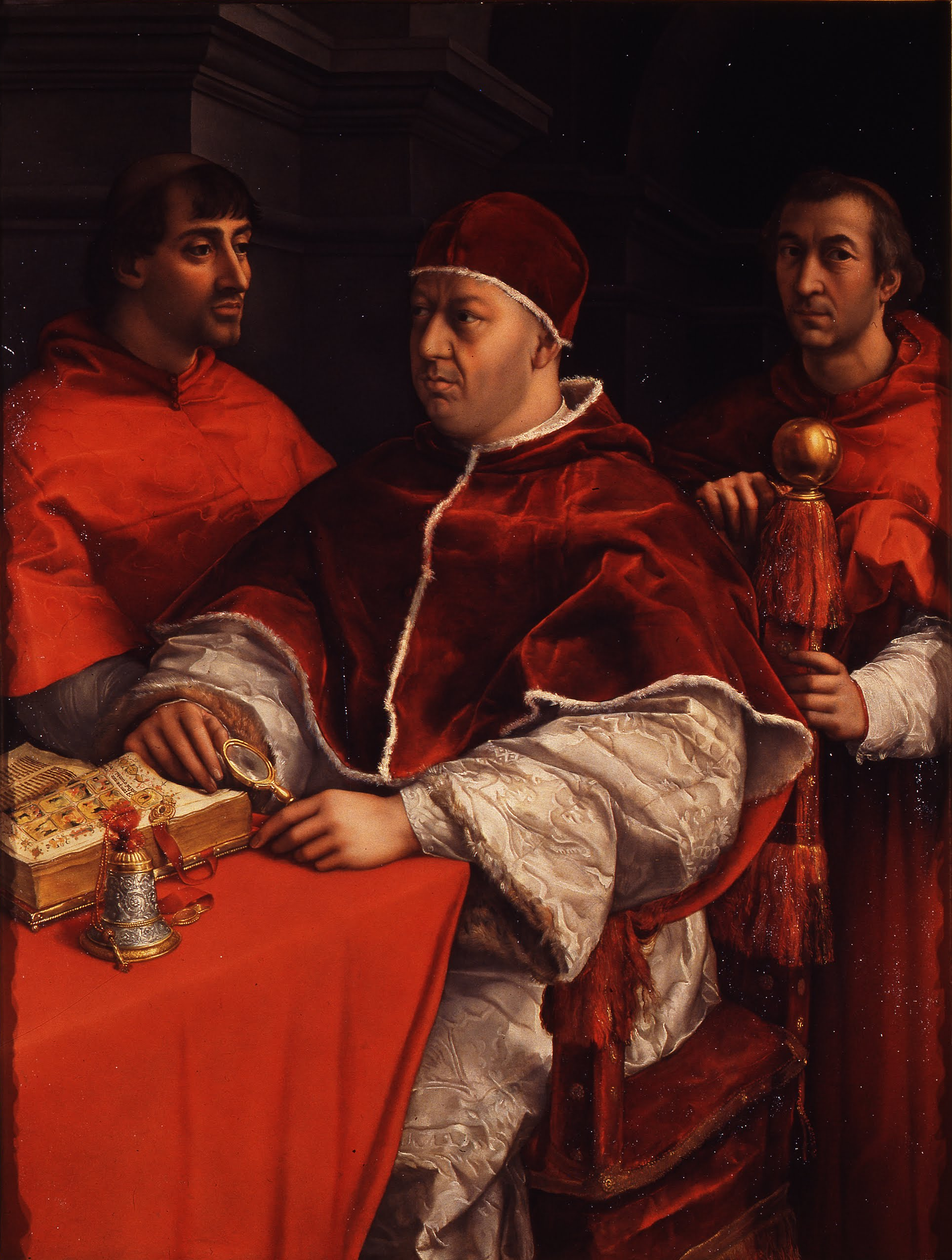 Raffaello Sanzio - Ritratto di Leone X coi cardinali Giulio de' Medici e Luigi de' Rossi - Google Art Project