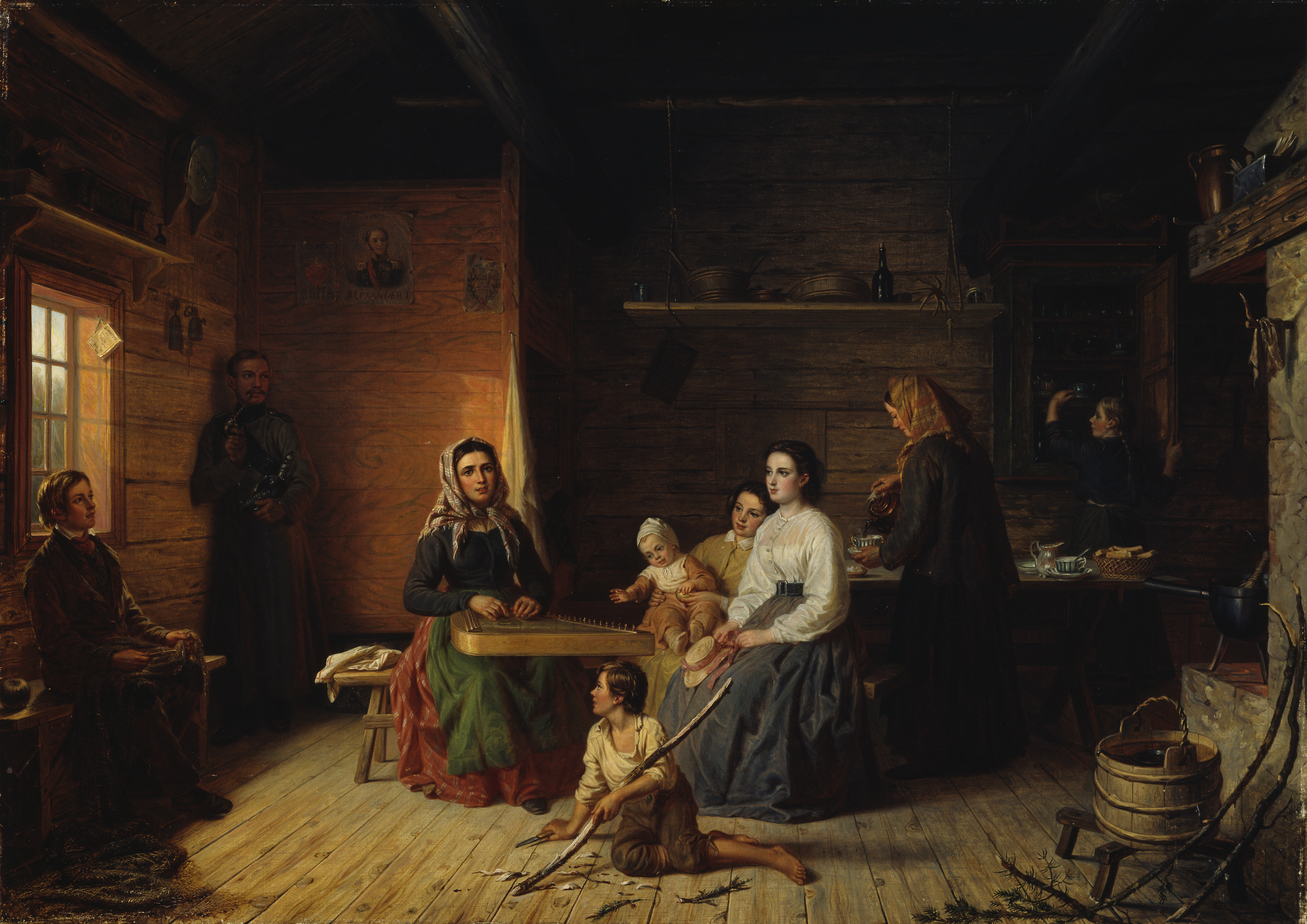 Robert Wilhelm Ekman (1808–1873)- Kreeta Haapasalo Playing the Kantele in a Peasant Cottage - Kreeta Haapasalo soittaa kannelta talonpoikaistuvassa (29649637715)