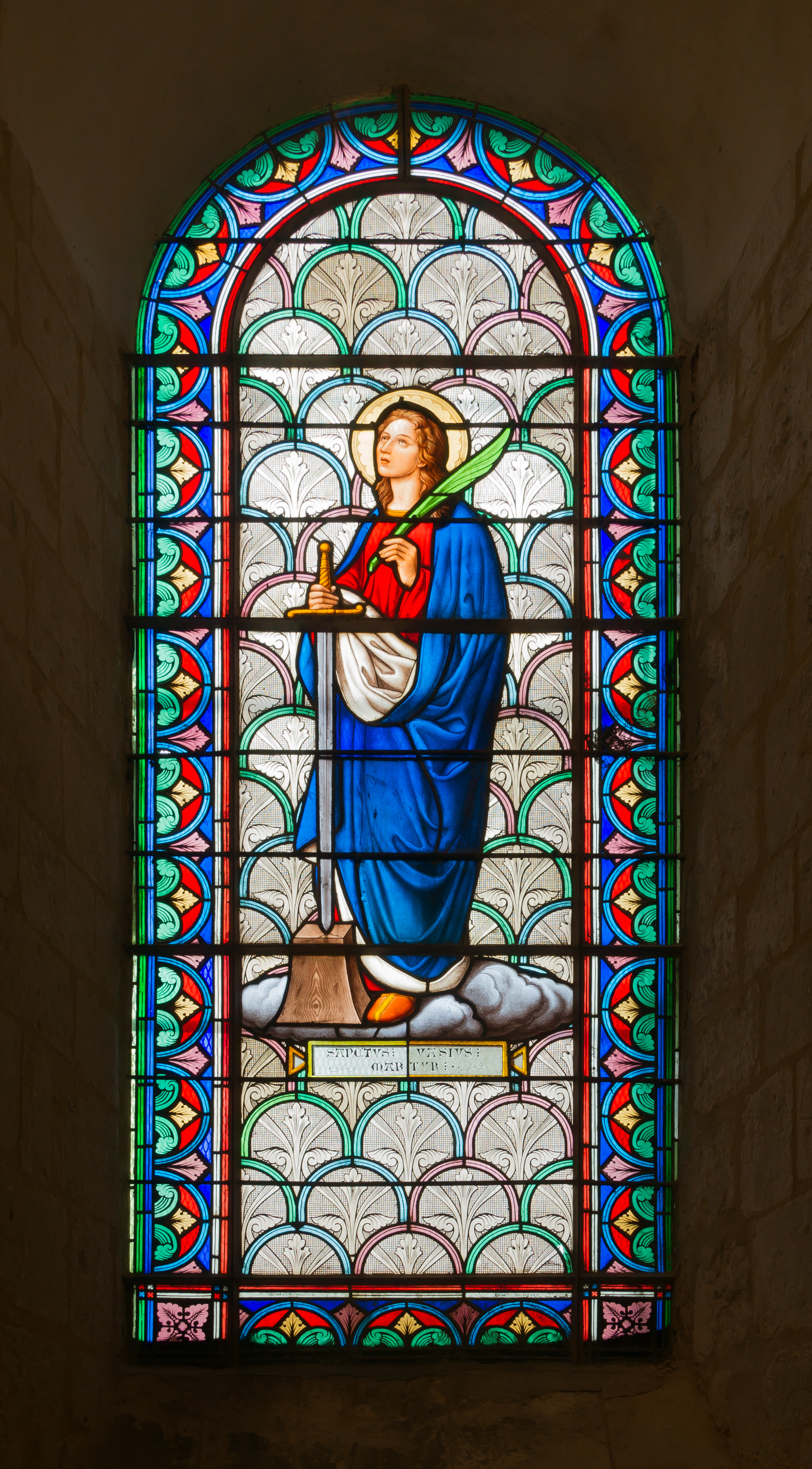 Saint-Eutropius basilica, Saint Vasius stained glass window, Saintes, Charente-Maritime, august 2015