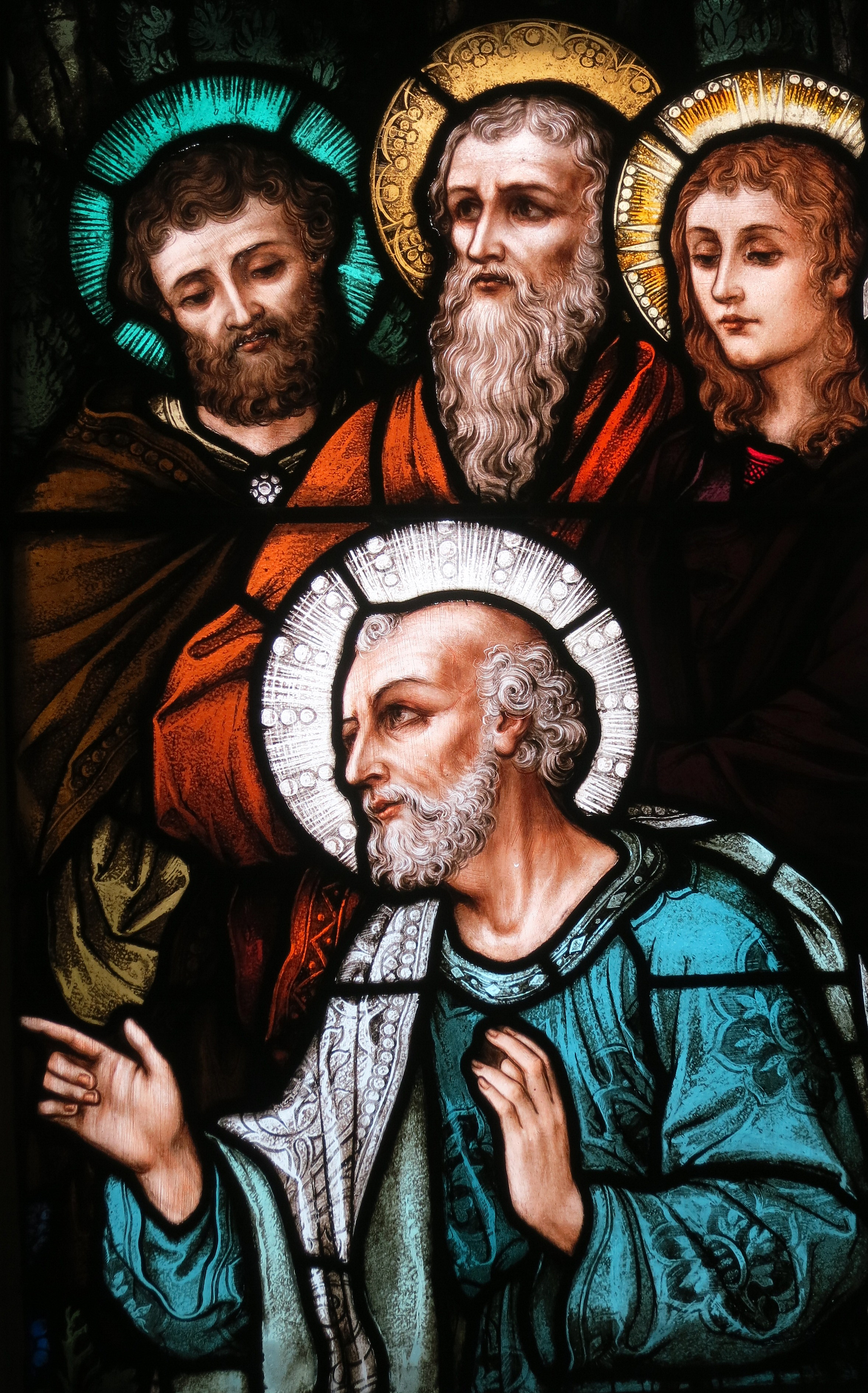 Saint Raphael Catholic Church (Springfield, Ohio) - stained glass, Upon this Rock, detail - St. Peter and the Apostles