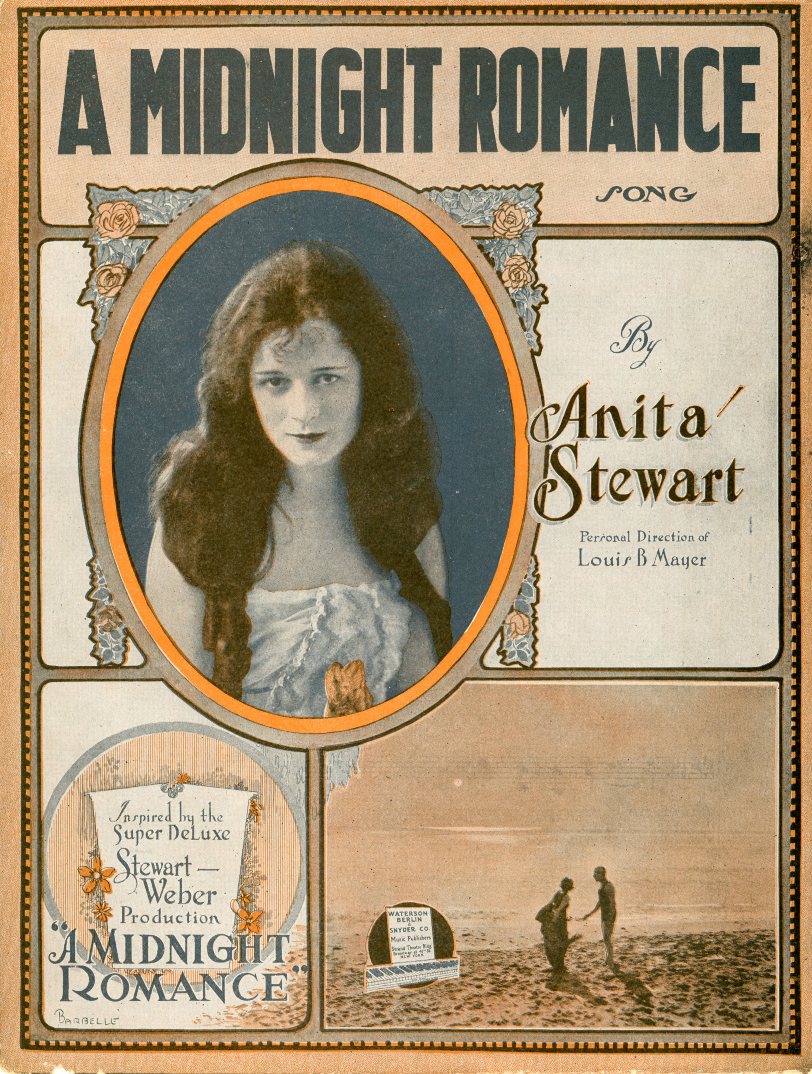 Sheet music cover - A MIDNIGHT ROMANCE - LONELY MARY (1919)