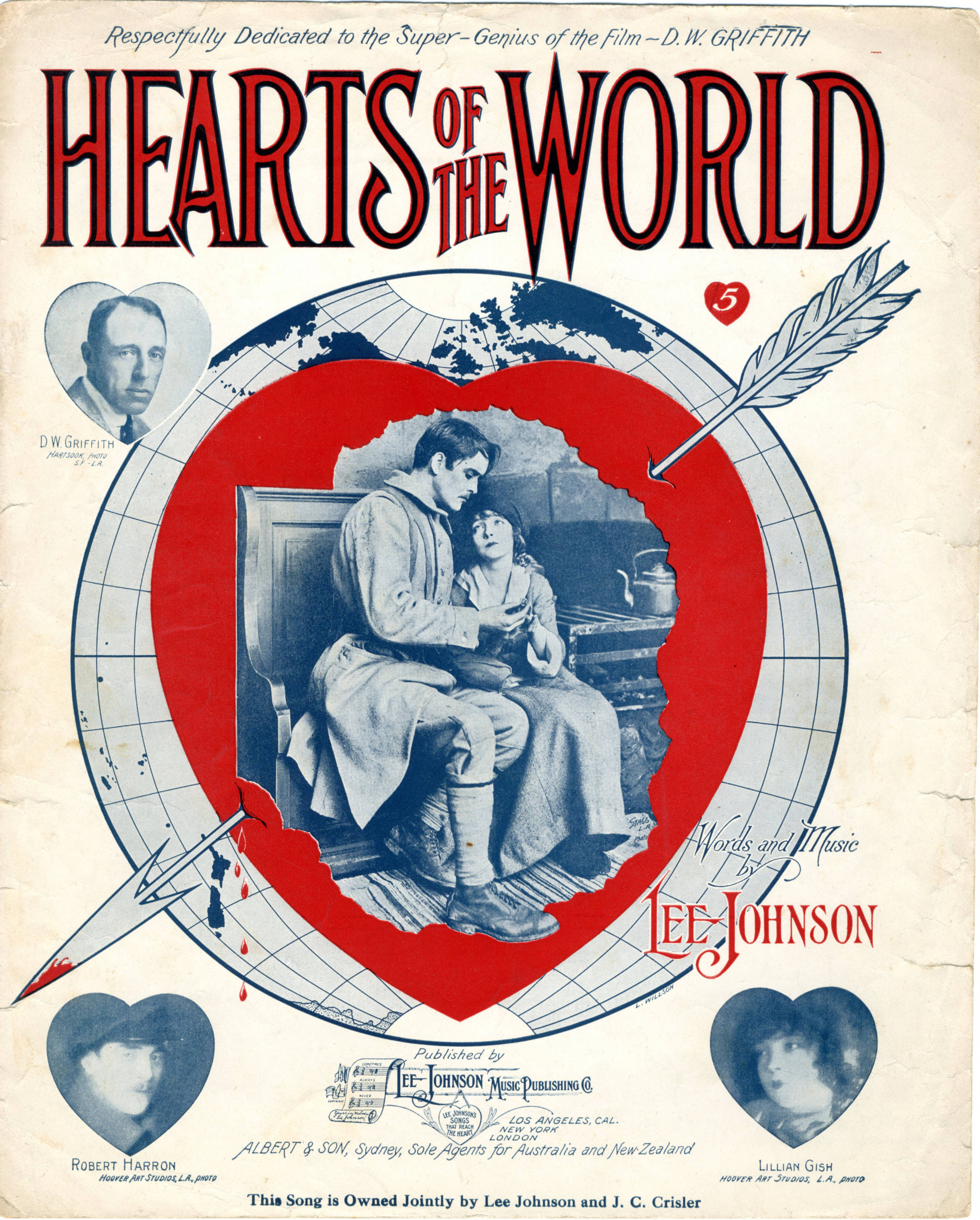 Sheet music cover - HEARTS OF THE WORLD (1918) (variant)