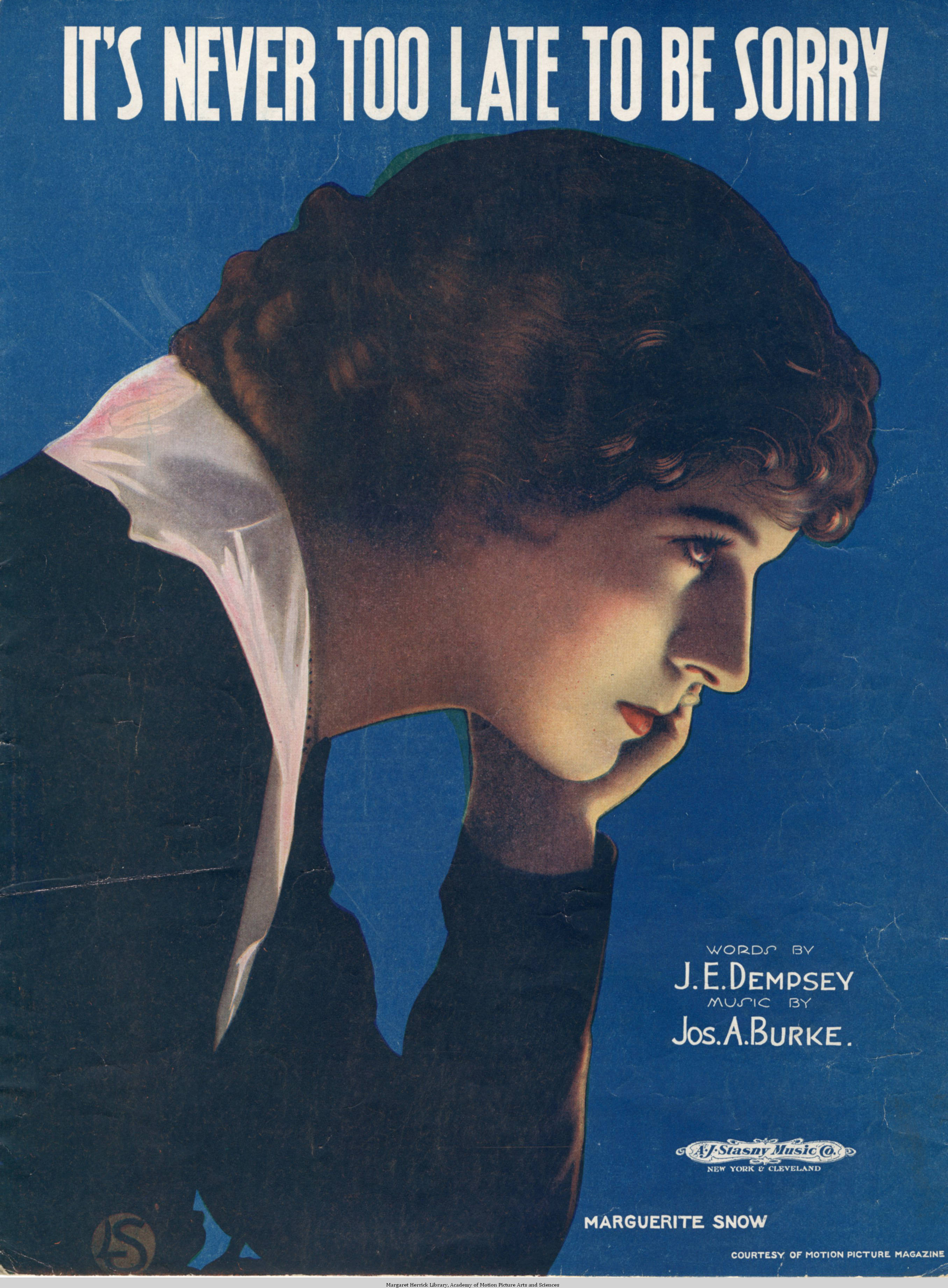 Sheet music cover - IT'S NEVER TOO LATE TO BE SORRY (1918)
