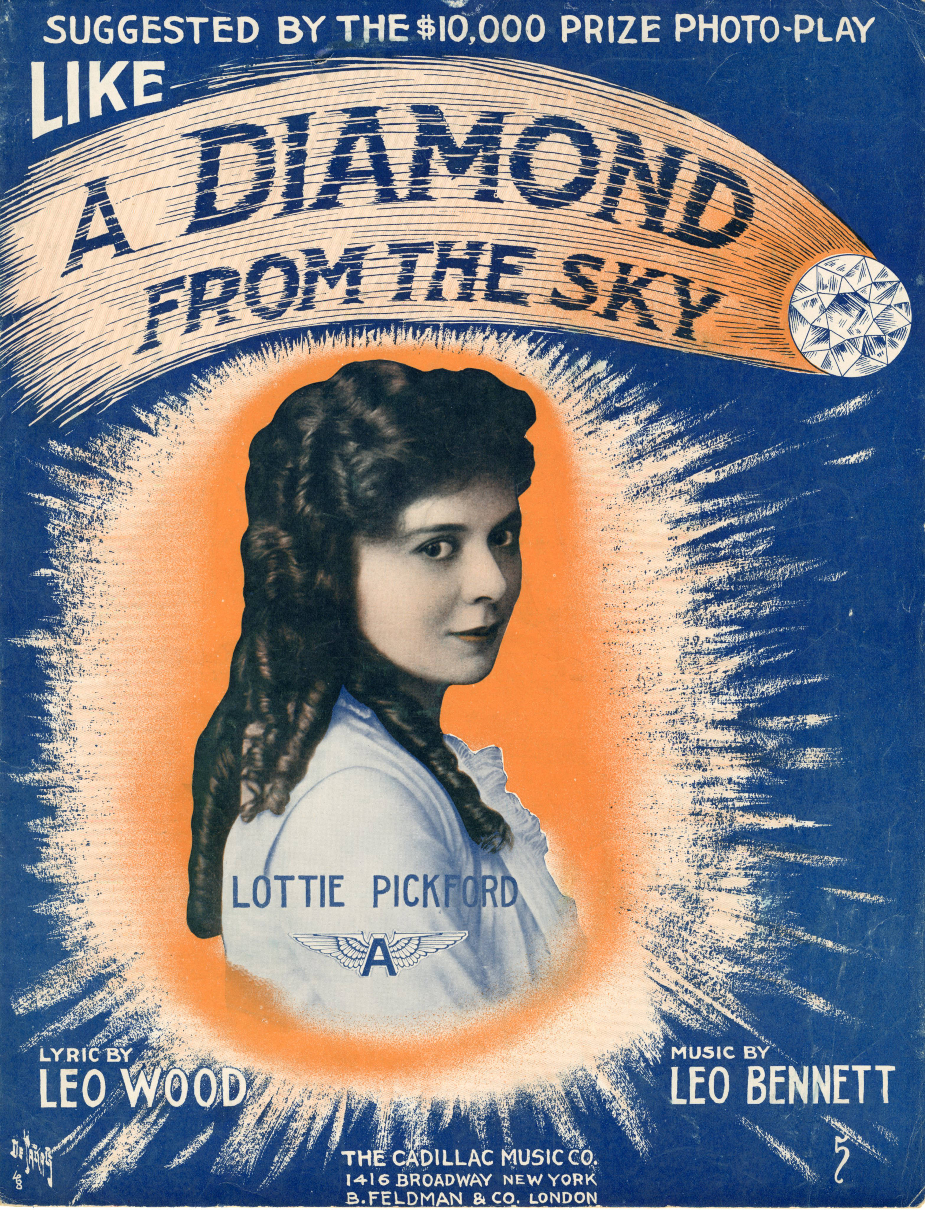Sheet music cover - LIKE A DIAMOND FROM THE SKY (1915)