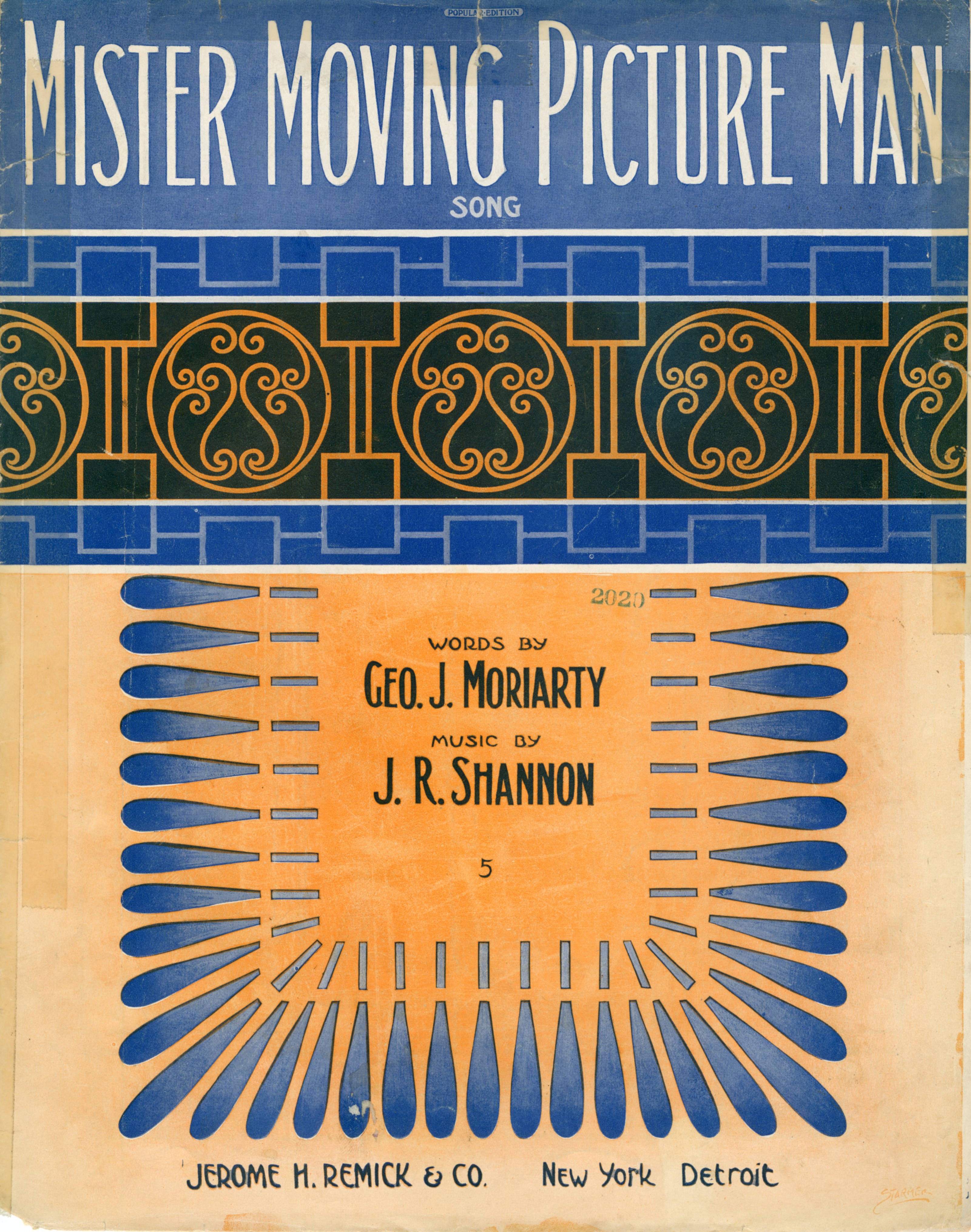 Sheet music cover - MISTER MOVING PICTURE MAN (1912)