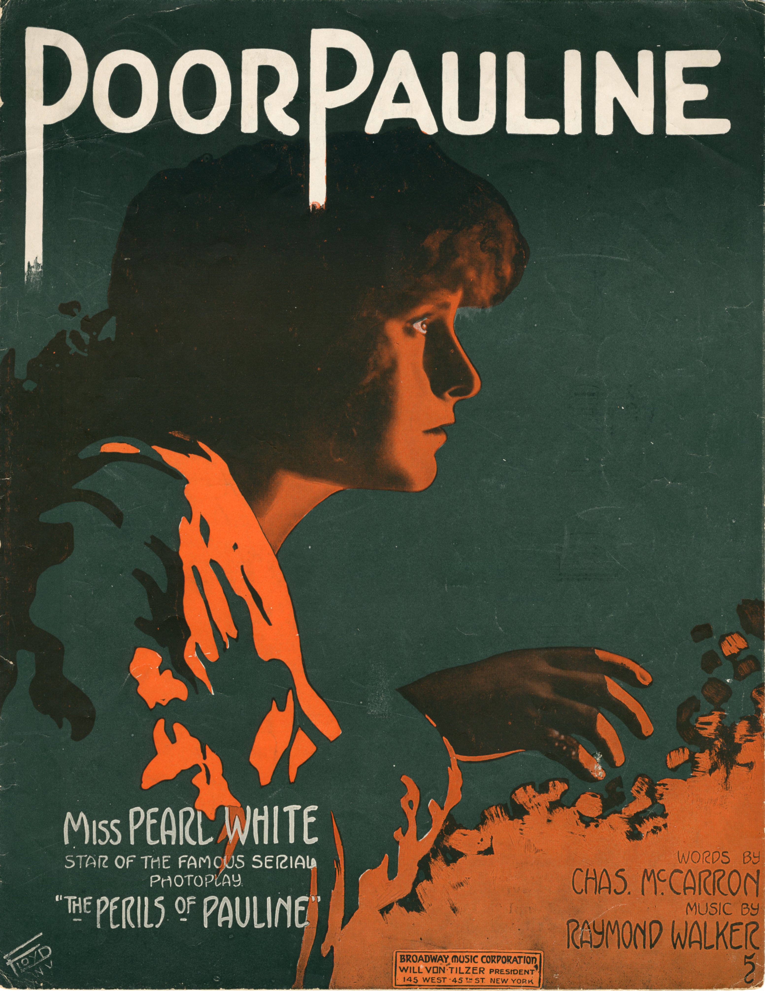 Sheet music cover - POOR PAULINE (1914)