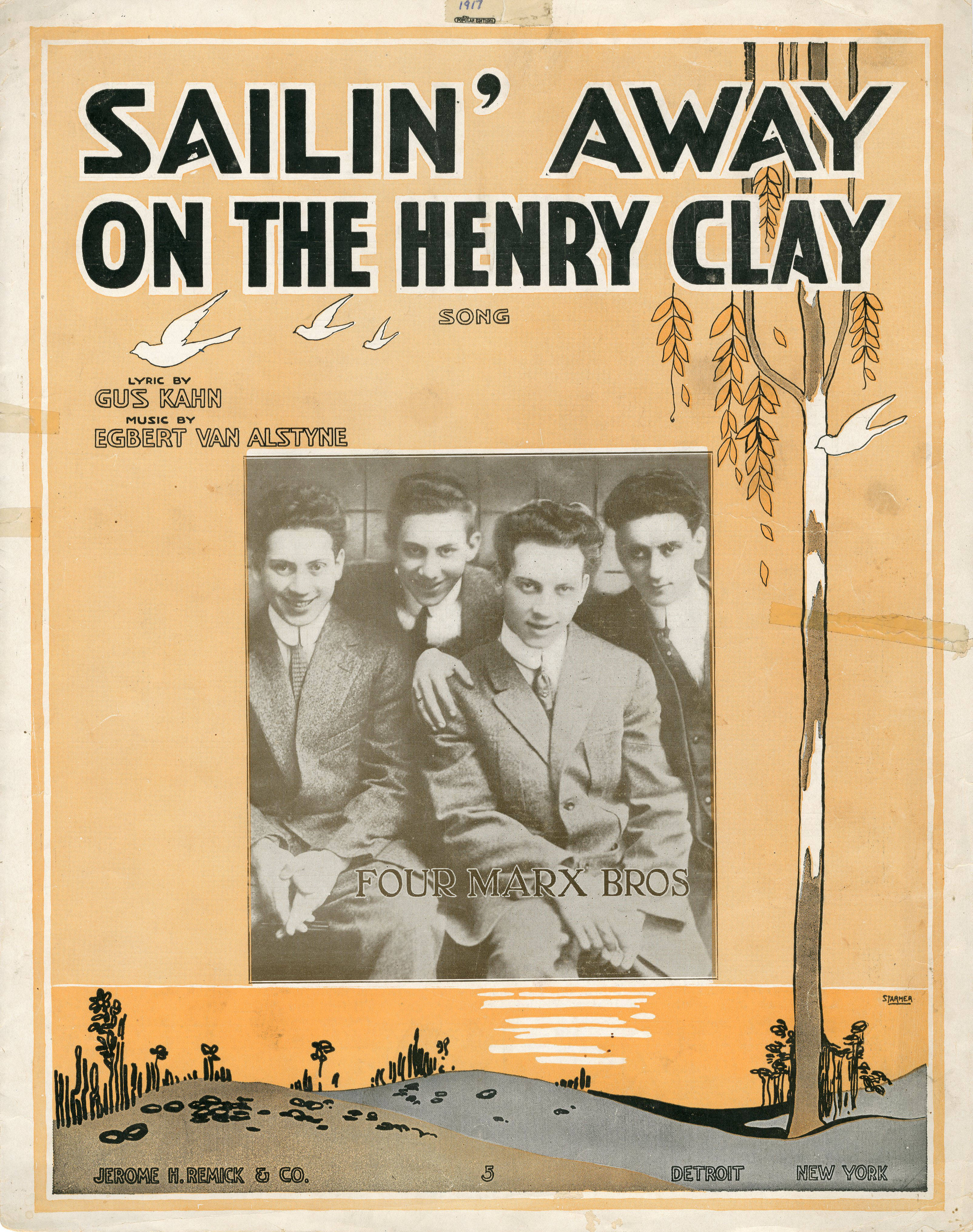 Sheet music cover - SAILIN' AWAY ON THE HENRY CLAY - SONG (1917)