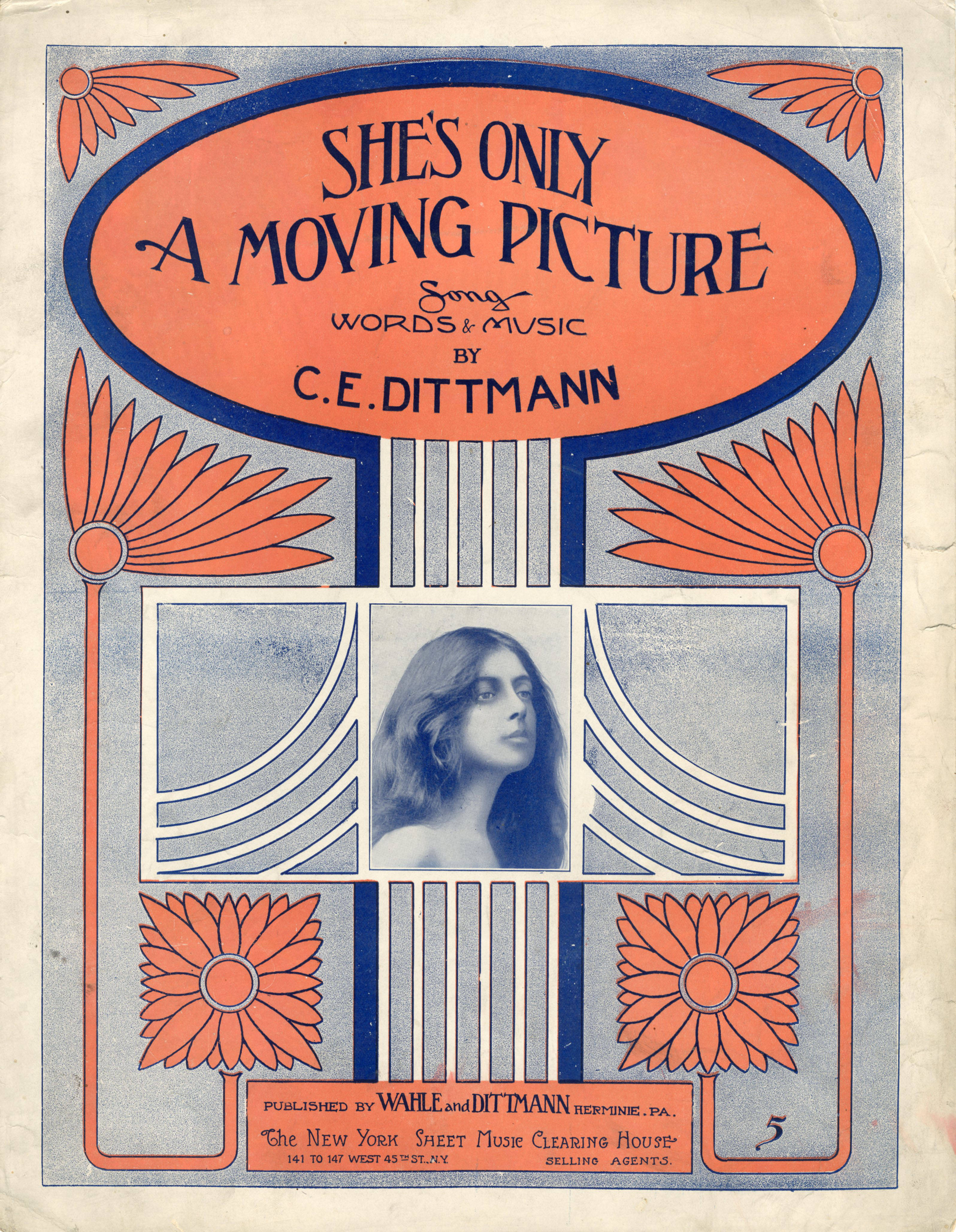 Sheet music cover - SHE'S ONLY A MOVING PICTURE (1912)