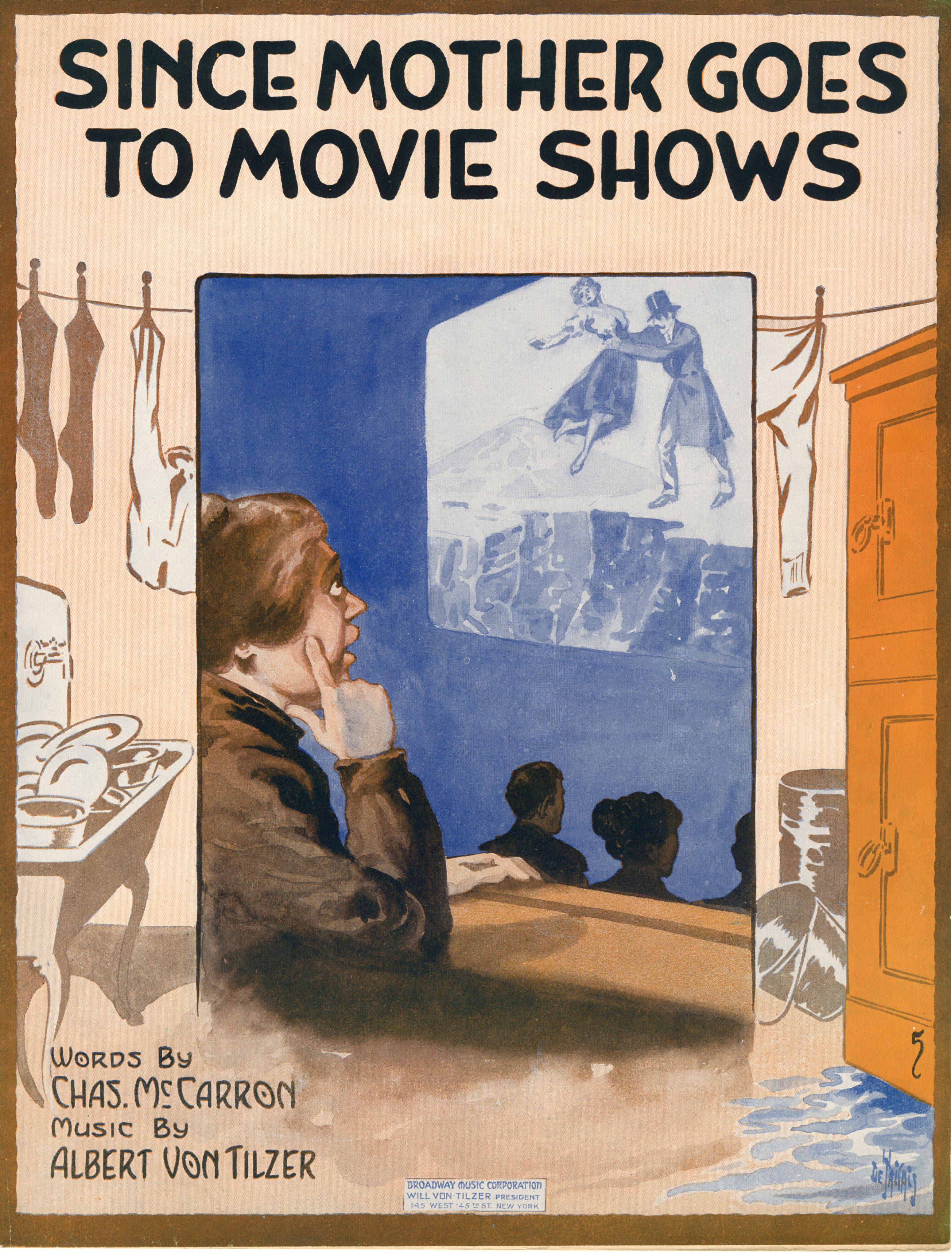 Sheet music cover - SINCE MOTHER GOES TO MOVIE SHOWS (1916)