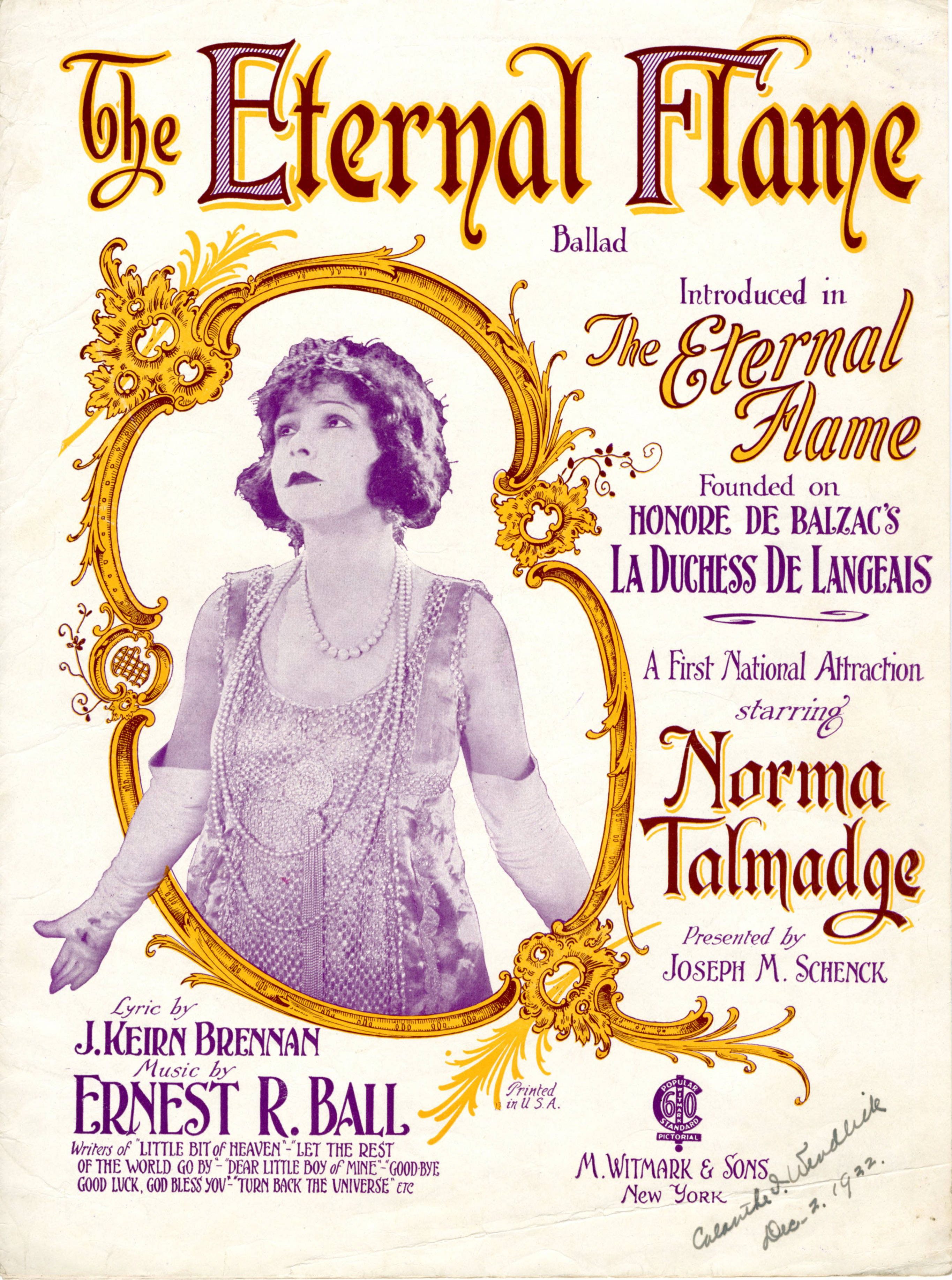 Sheet music cover - THE ETERNAL FLAME - BALLAD (1922)