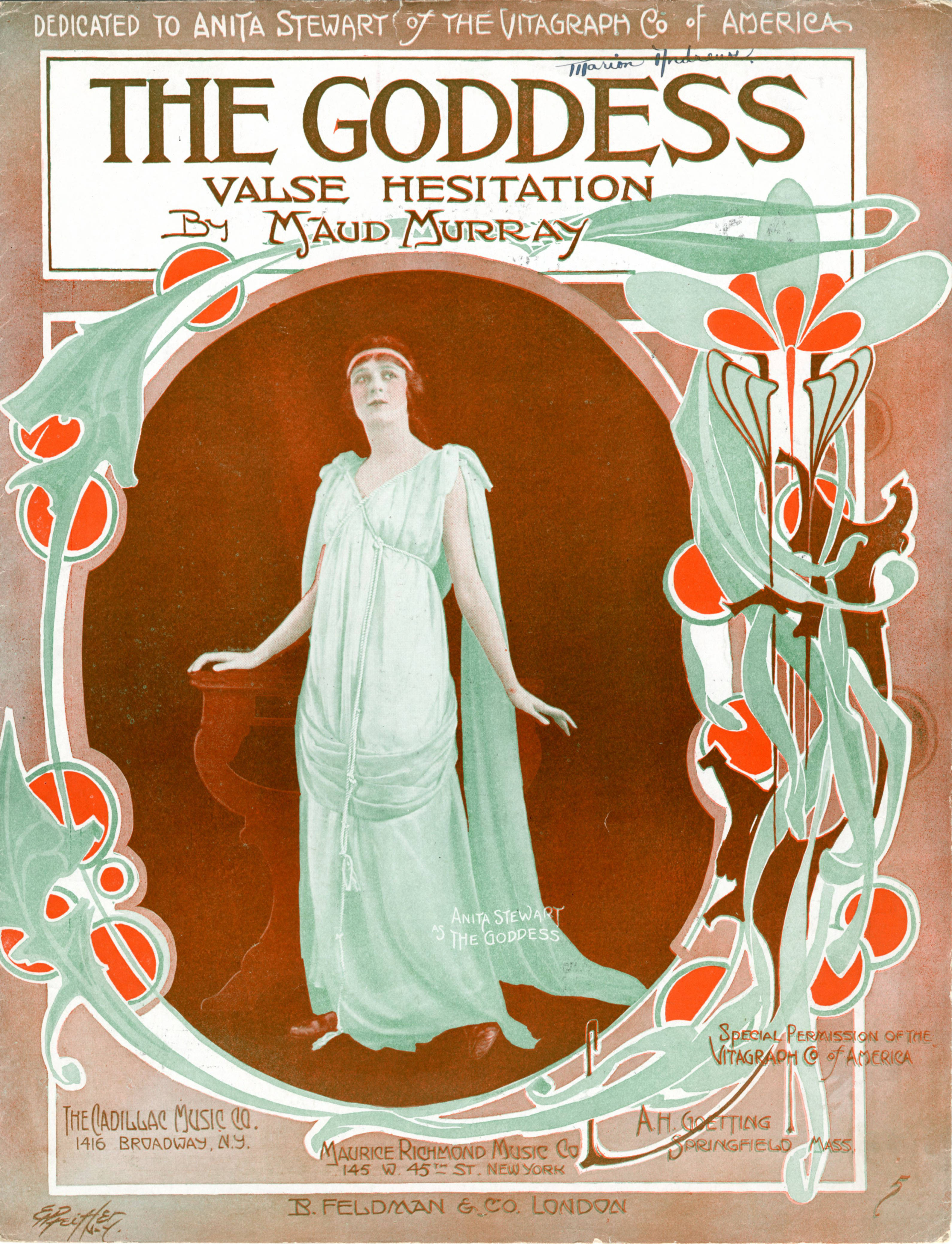 Sheet music cover - THE GODDESS - VALSE HESITATION (1915)