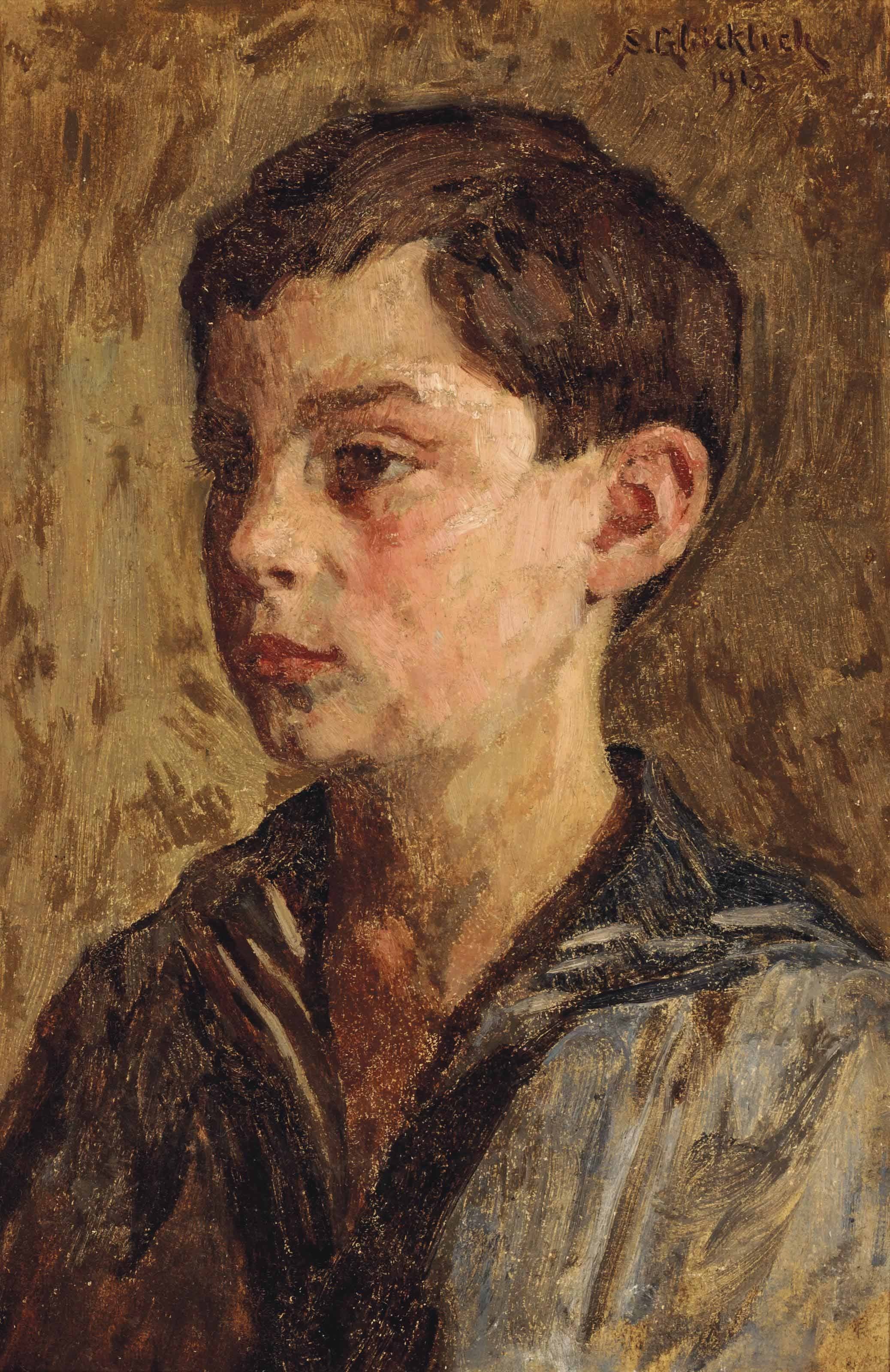 Simon Glücklich - Porträt eines Jungen, nach rechts blickend (1913)