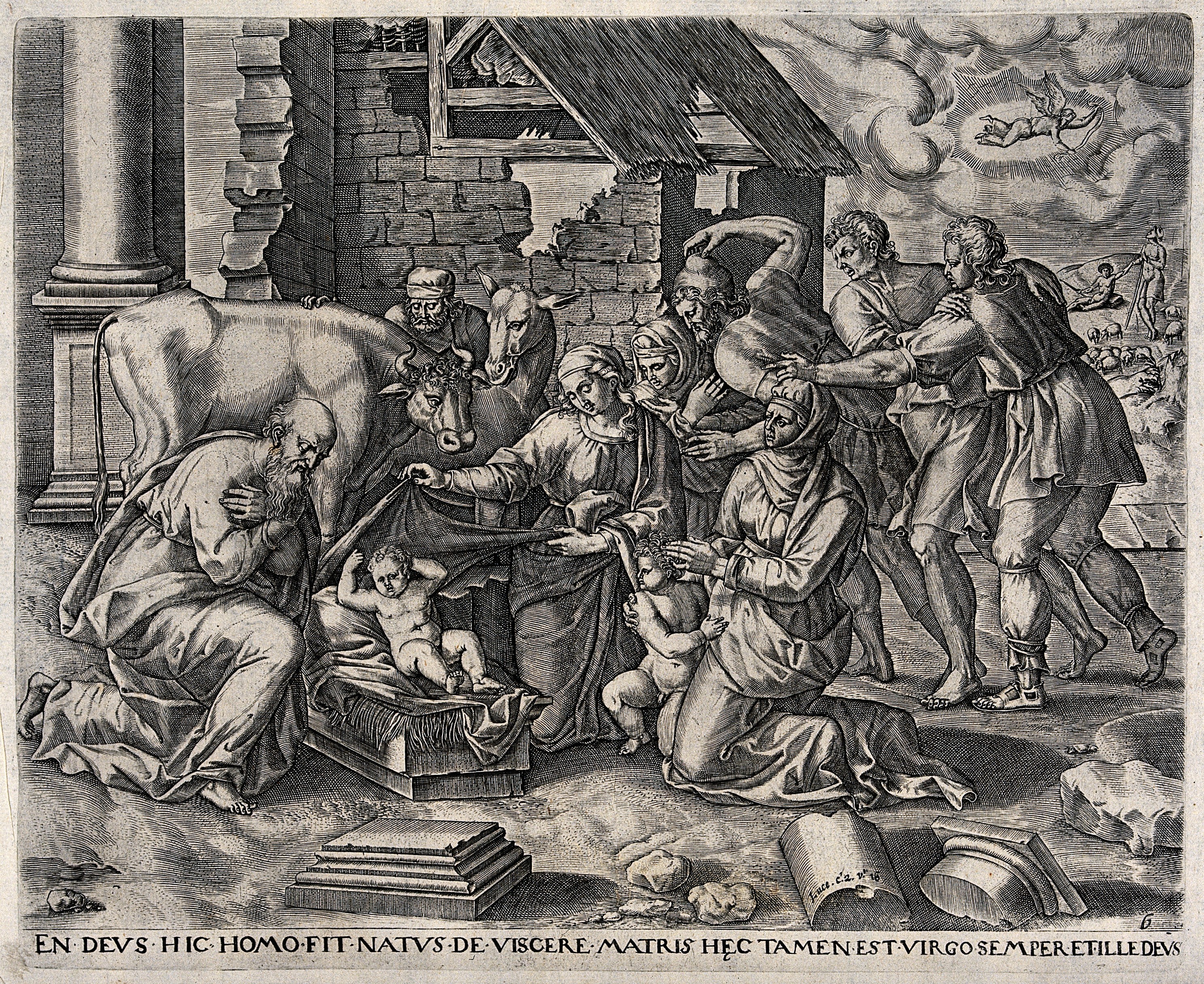 The infants Jesus and John (the Baptist) are adored by the s Wellcome V0034626