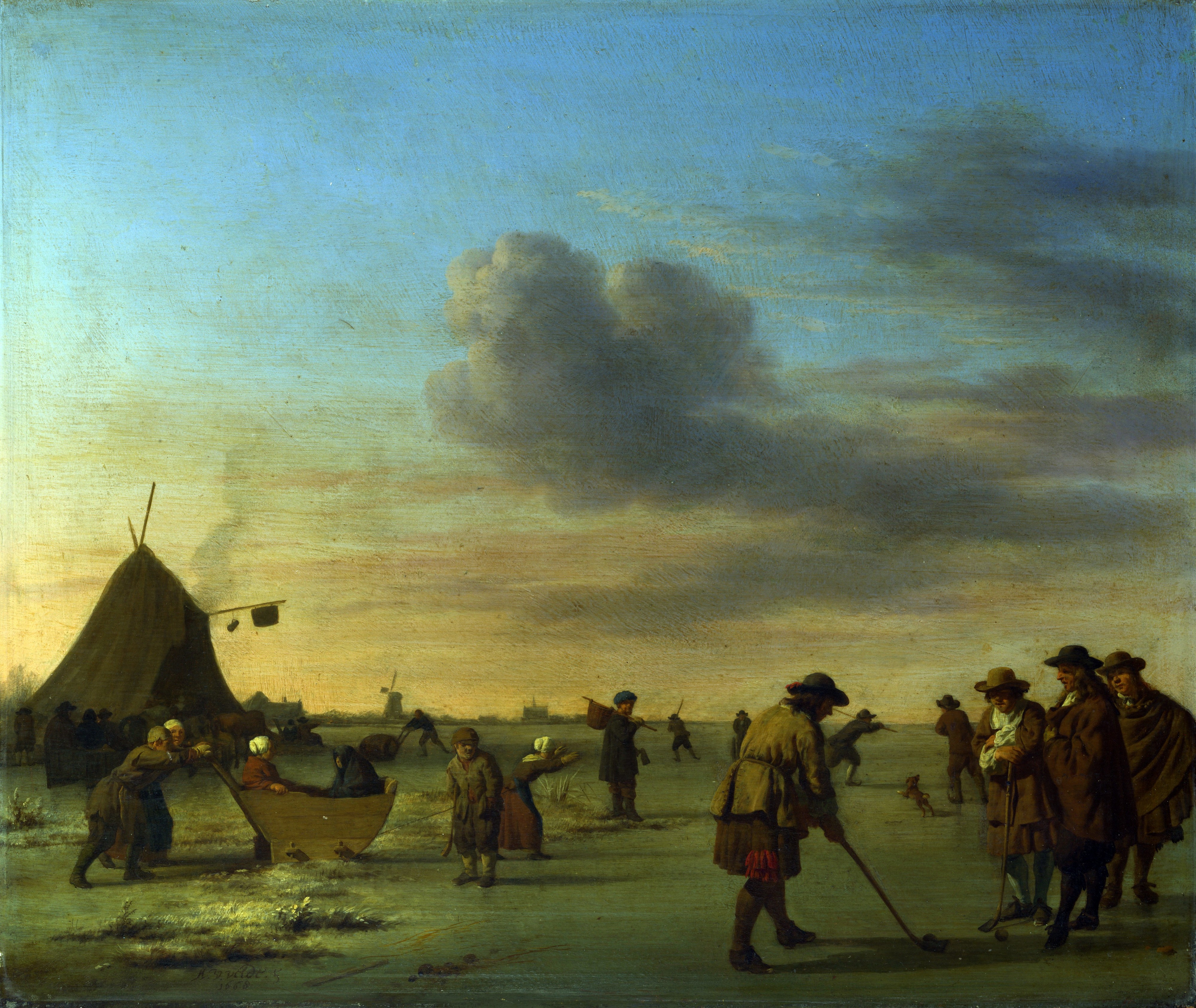 Adriaen van de Velde - Golfers op het ijs in de buurt van Haarlem (1668)