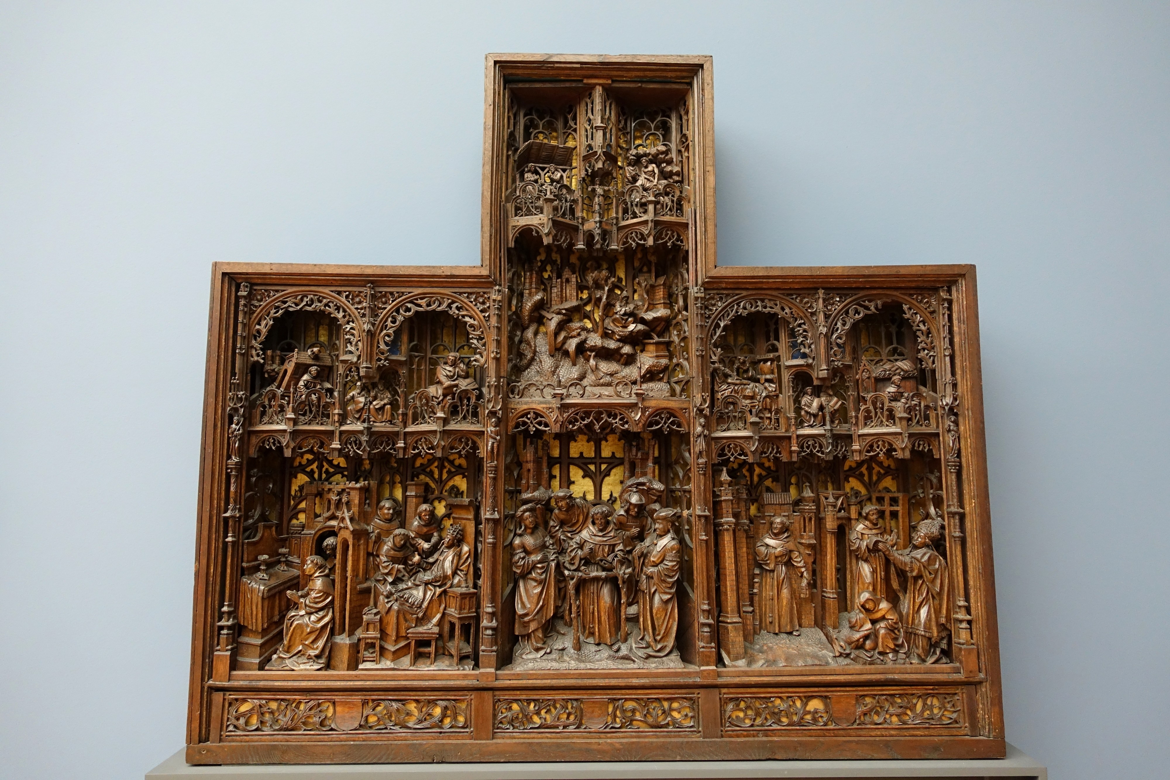 Altarpiece with Scenes from the Life of St. Francis of Assisi, by the circle of Pasquier Borman, c. 1515-1520, oak - Bode-Museum - DSC03204