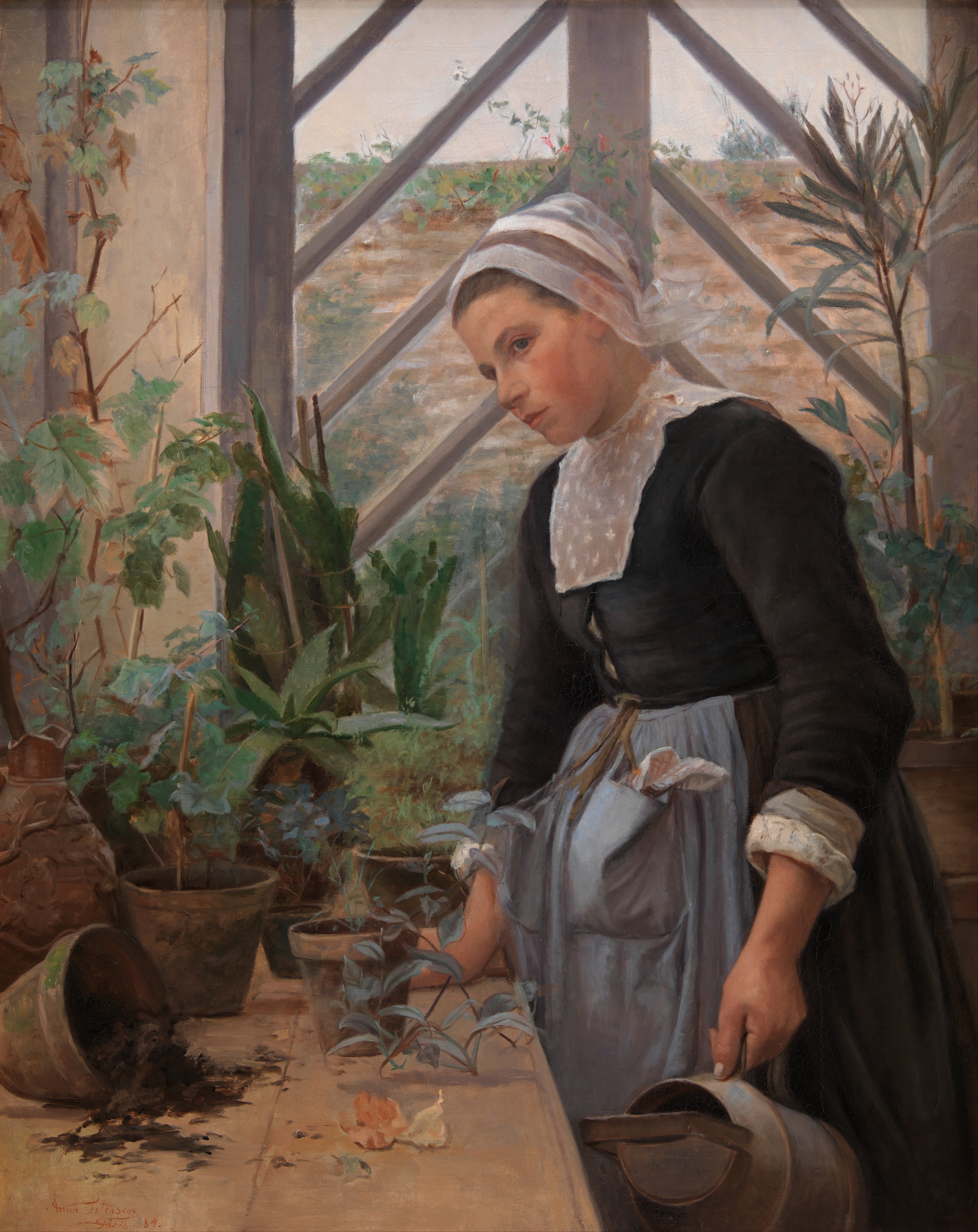 Anna Petersen - Breton Girl Looking After Plants in the Hothouse - Google Art Project