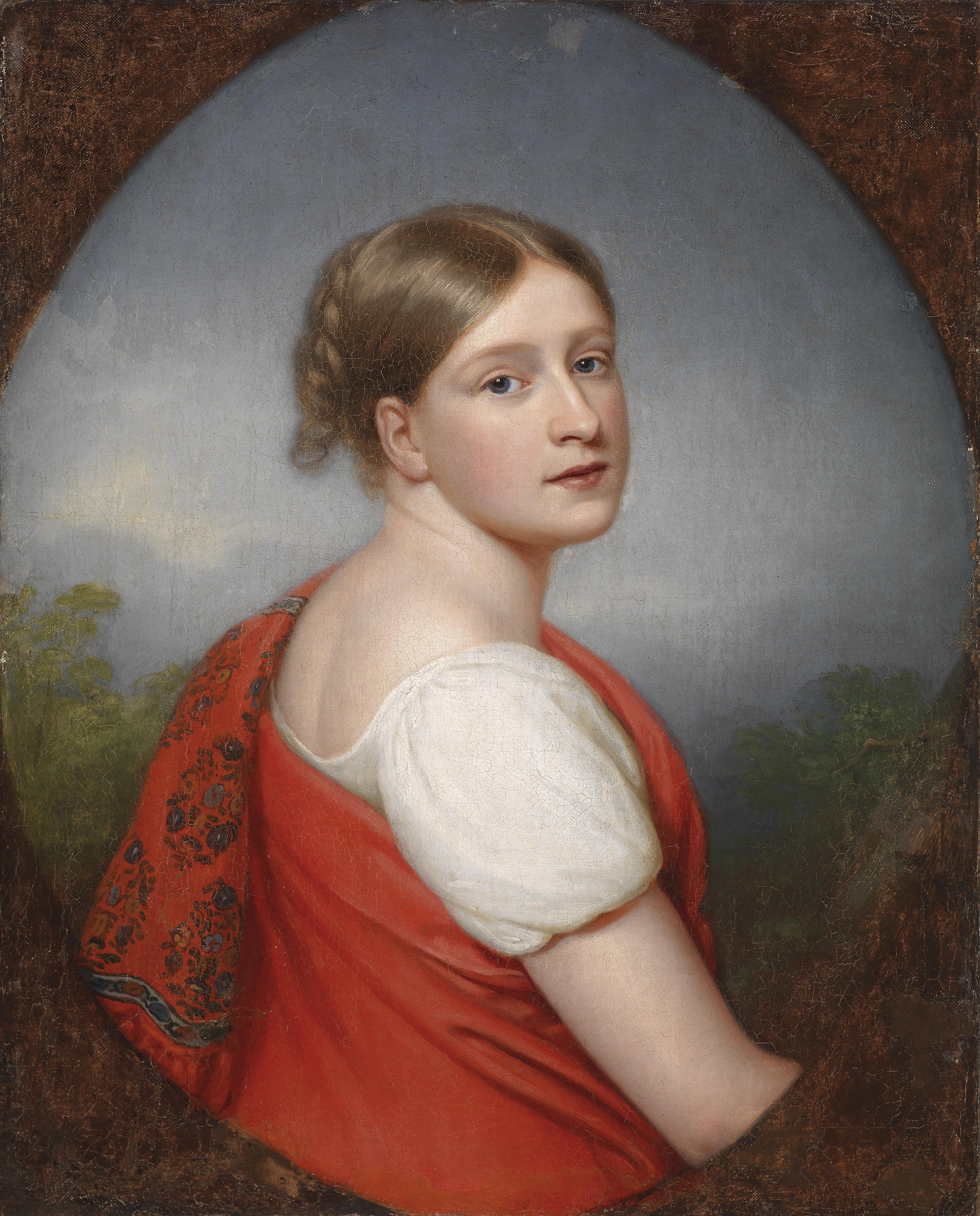 Franz Gerhard von Kügelgen (attr) Bildnis einer Dame vor Landschaftshintergrund