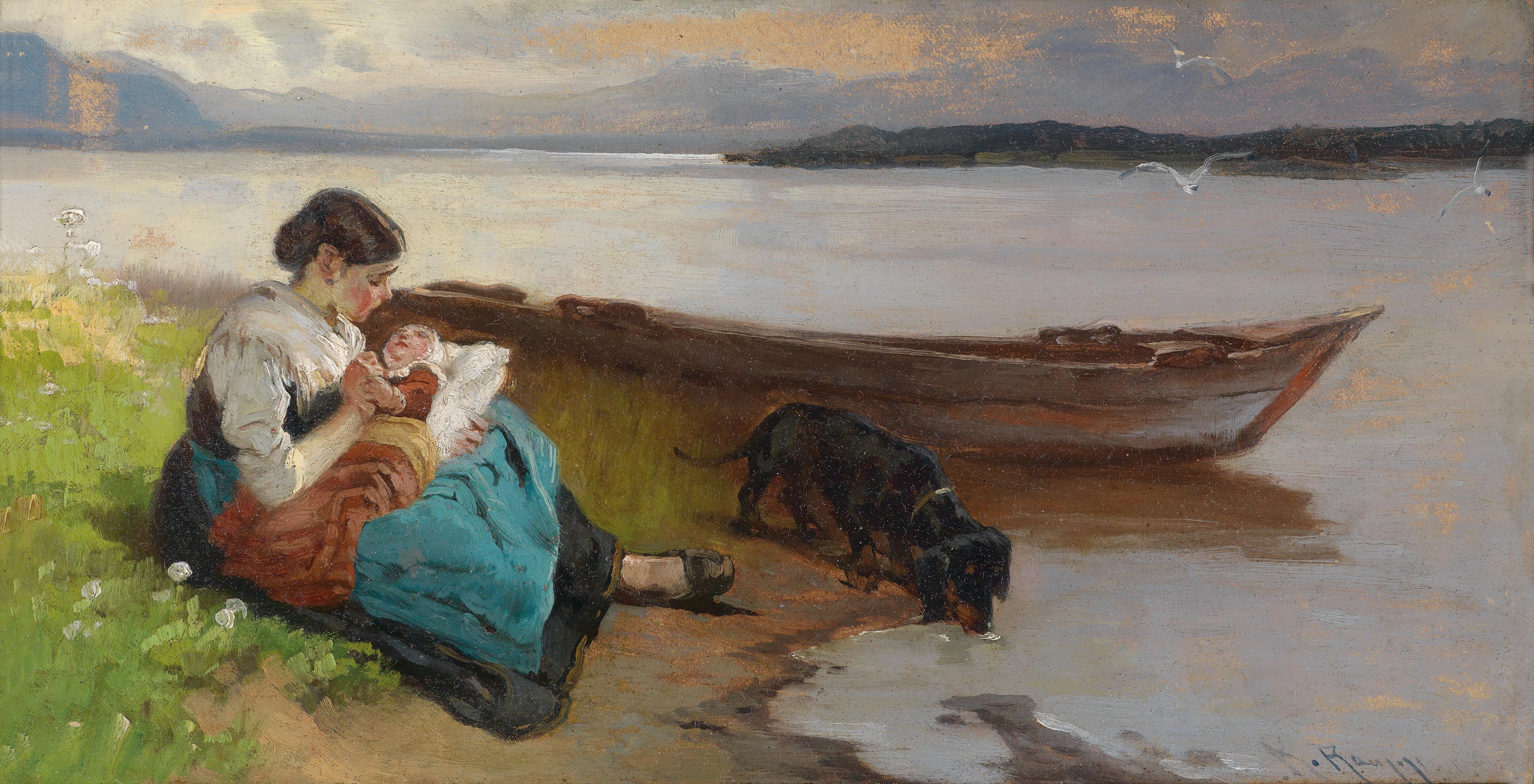 Karl Raupp Mutter mit Kind am Ufer des Sees
