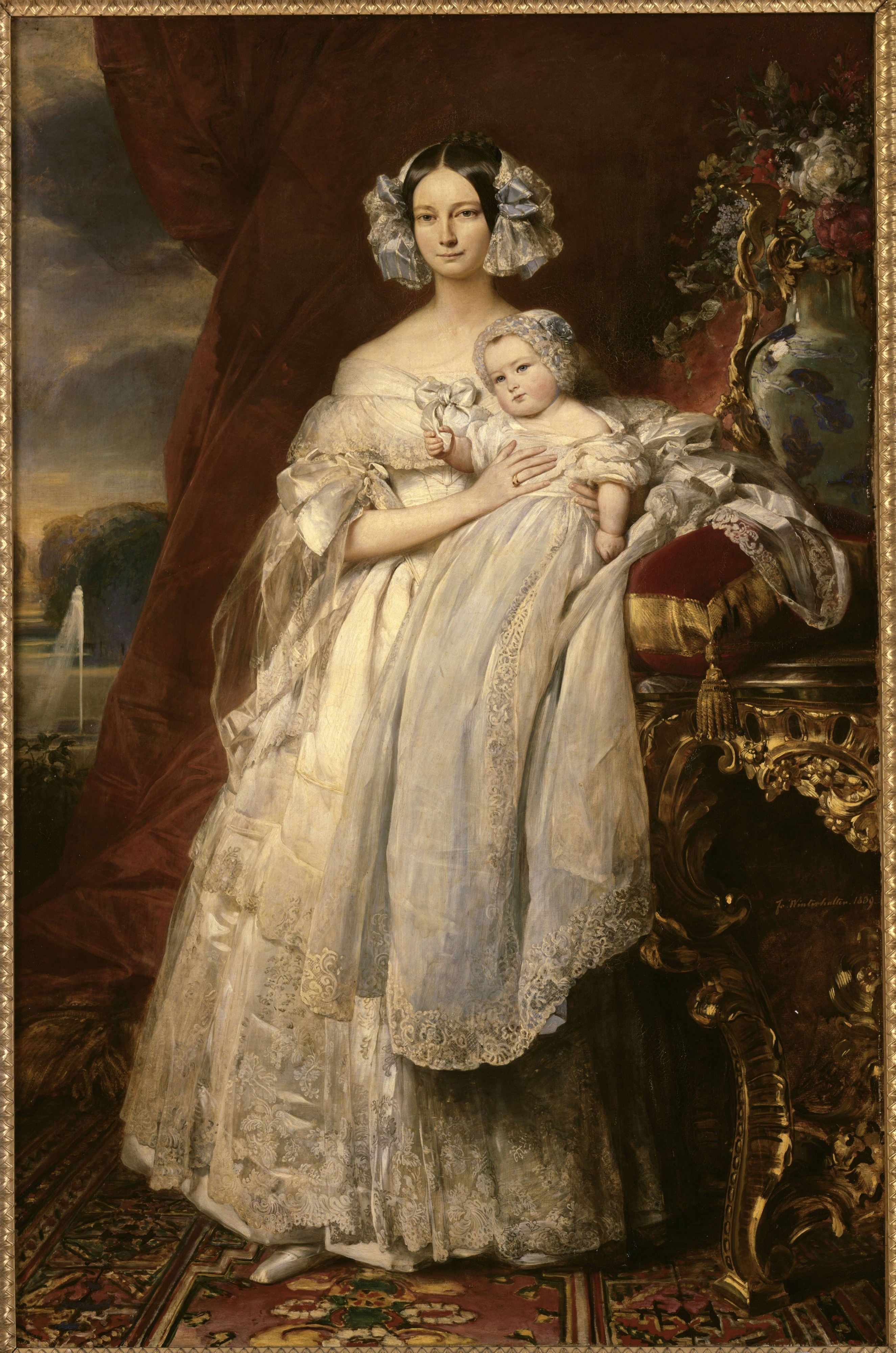 Portrait of Helene of Mecklenburg-Schwerin, (Duchess of Orleans) with her son Prince Louis Philippe, Count of Paris by Winterhalter