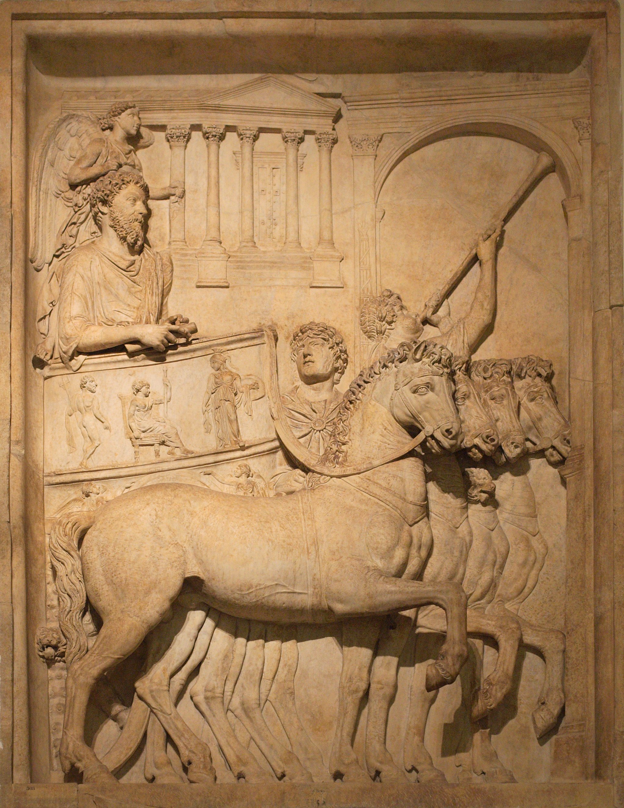 Bas relief from Arch of Marcus Aurelius triumph chariot
