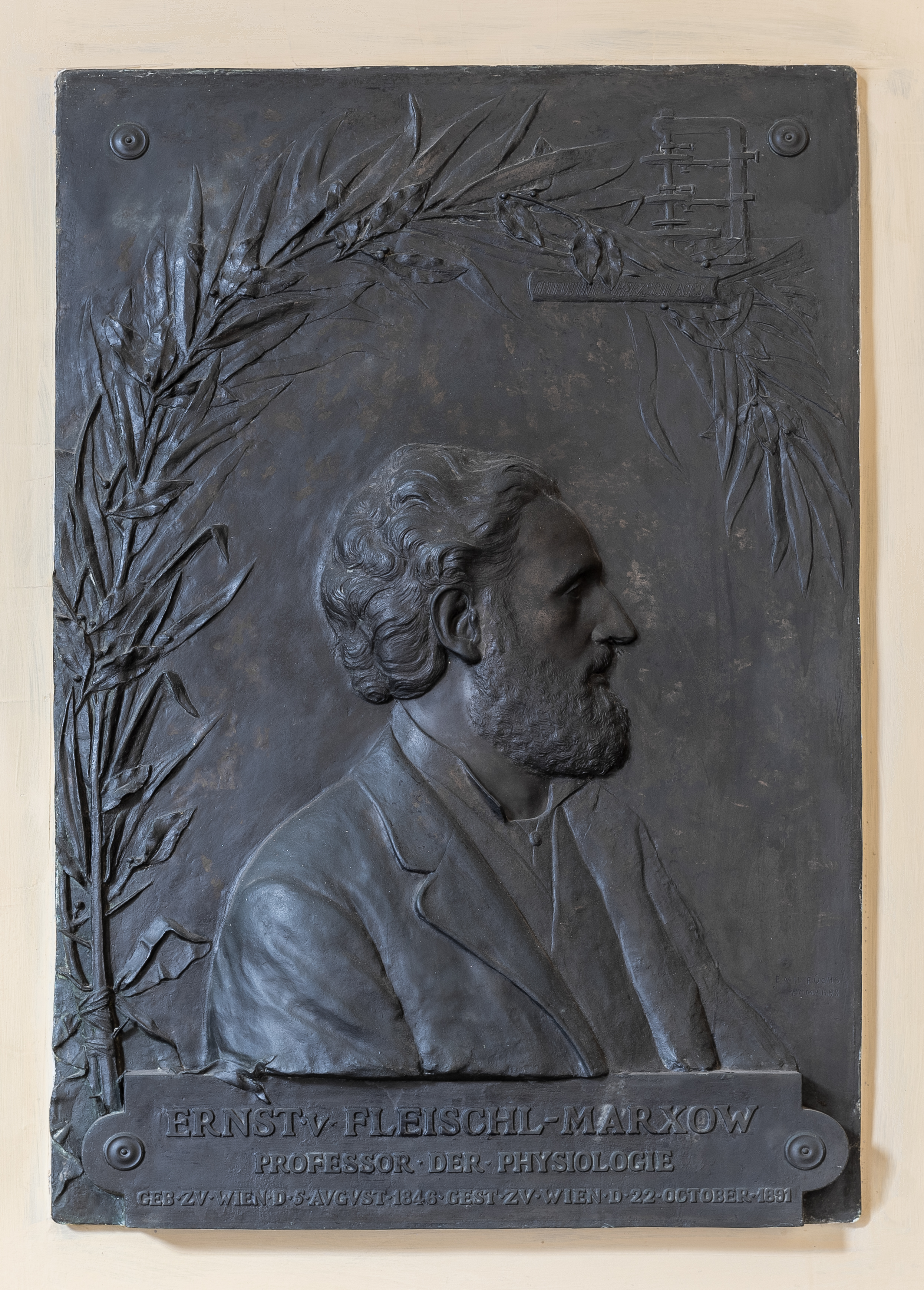 Ernst Fleischl von Marxow (1846-1891), basrelief (bronce) Nr. 84 in the Arkadenhof of the University of Vienna-1989