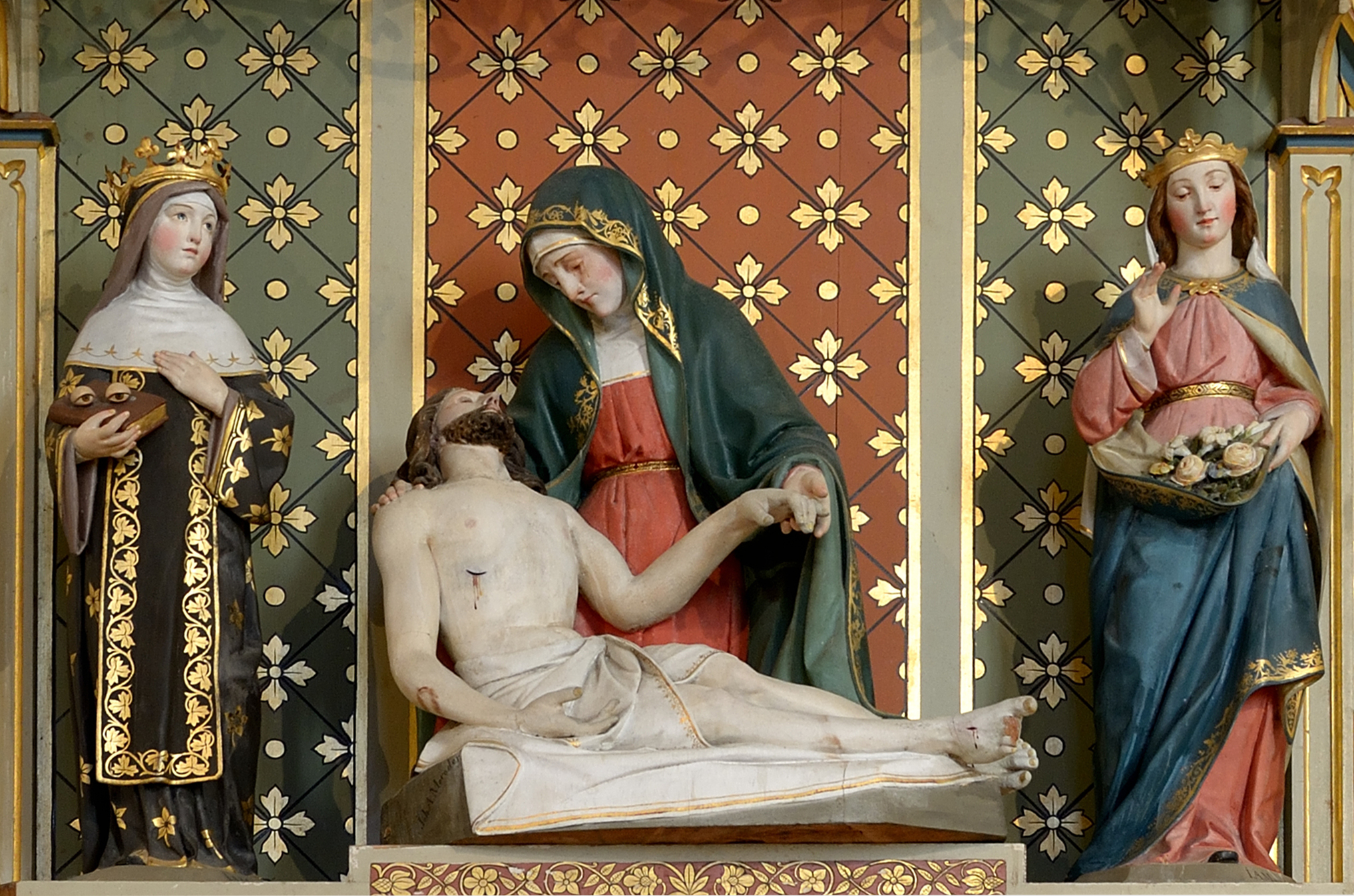 Gefasste Holzskulpturen Pietà Heilige Ottilie Elisabeth von Thüringen