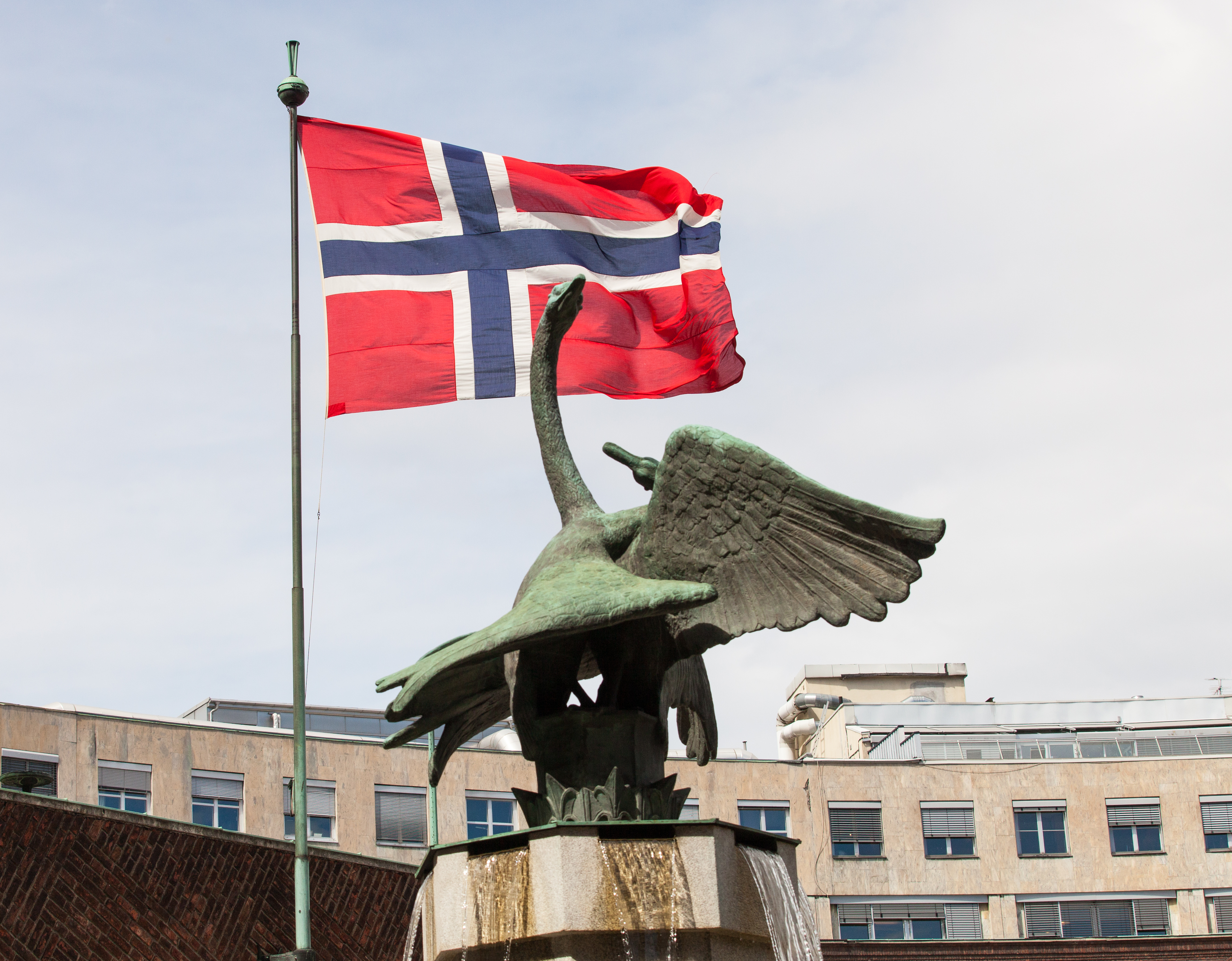 Norway flag in Oslo city, Norway, June 2014, picture 2