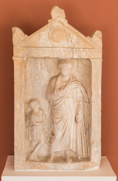 Funerary stele man and boy ArchMus Eretria 1789 Euboea Greece