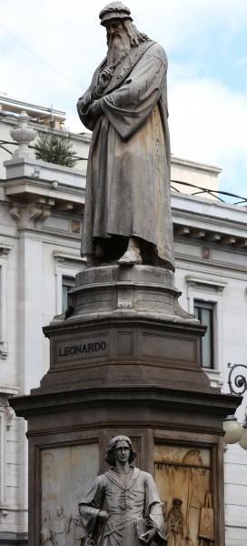 Leonardo da Vinci statue in Milan, Italy, European Union, August 2013, picture 46