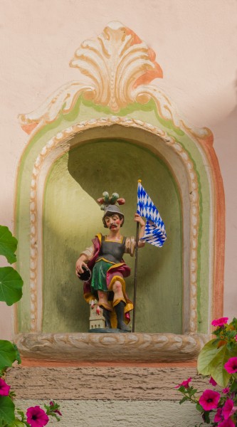 Statue Saint Florian niche, Oberammergau, Bavaria, Germany