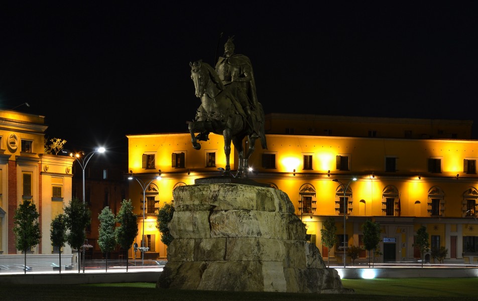 Tirana - Skanderbeg monument by night