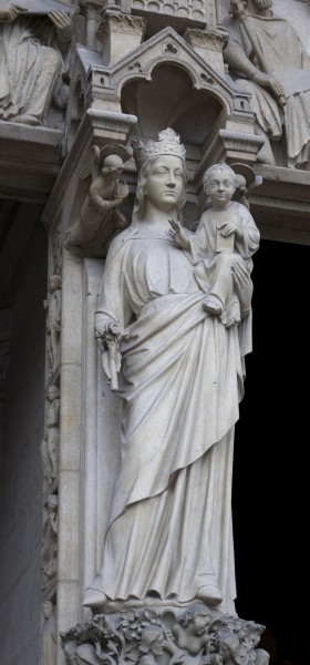 Virgin mary west portal Notre Dame Paris