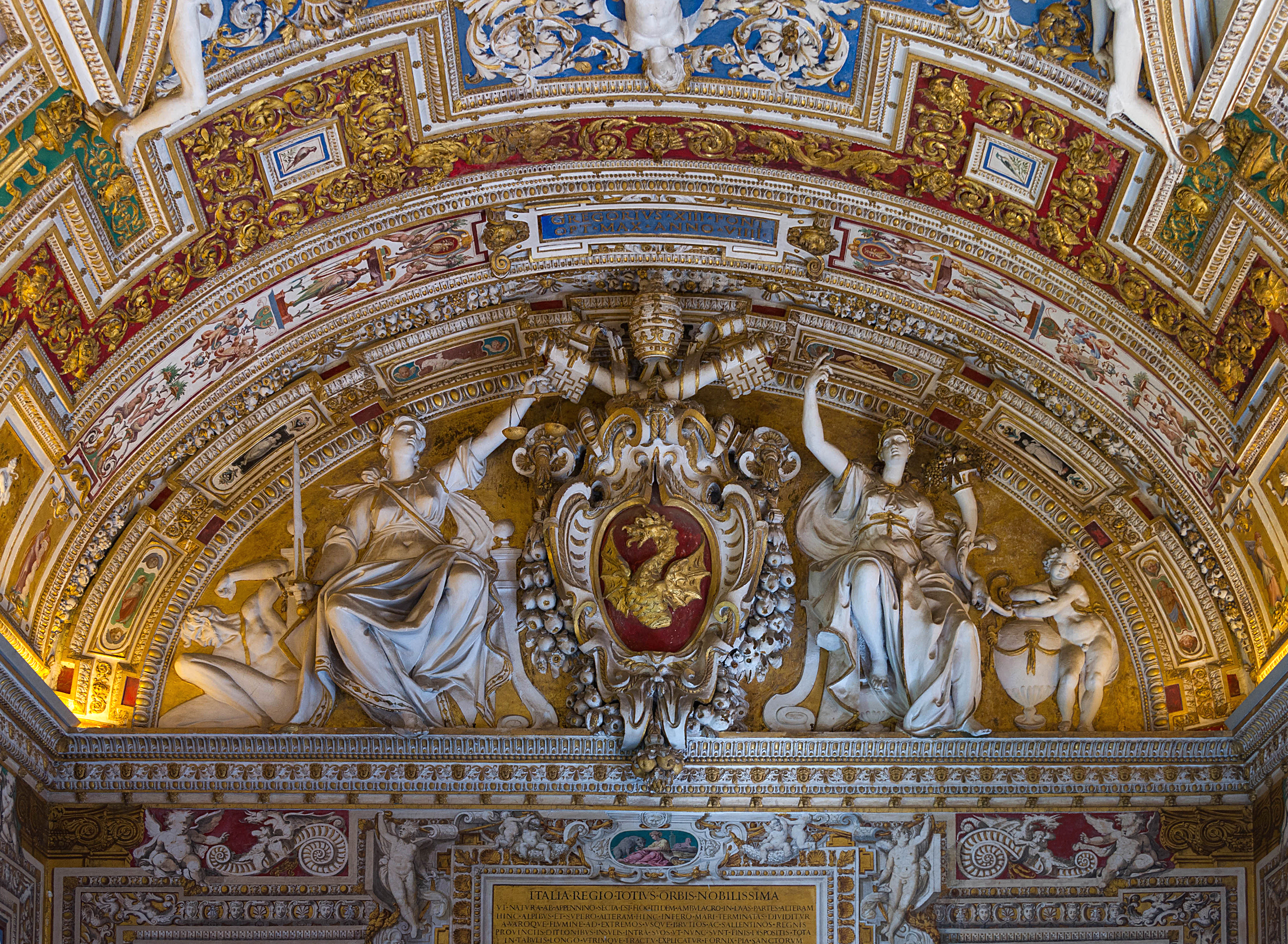 Relief of CoA of Pope Gregorius XIII, Gallery of the geographic maps, part of the ceiling, Vatican City 2