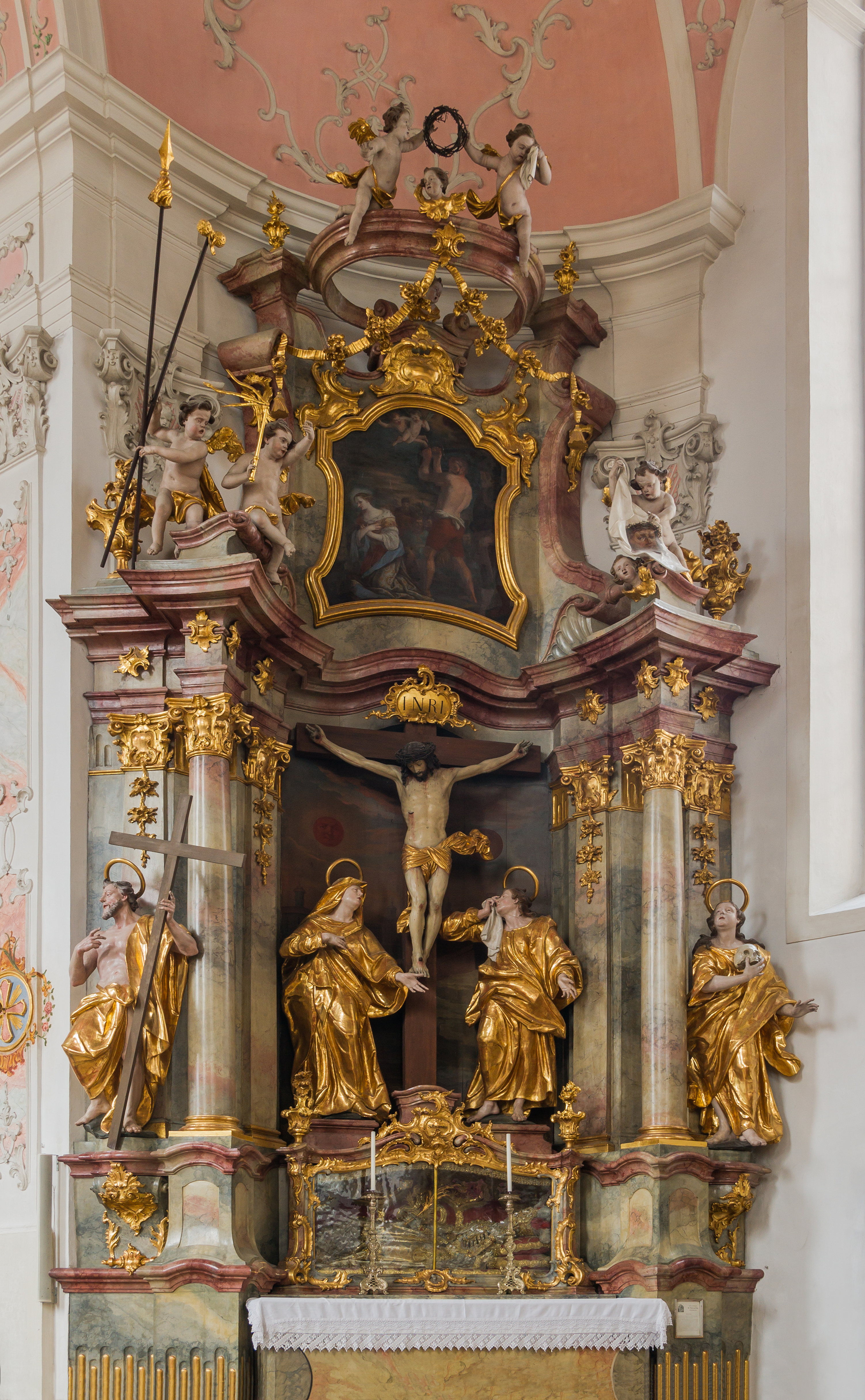 Saint Amandus crucifixion altar, church Saint Peter and Paul, Oberammergau, Bavaria, Germany