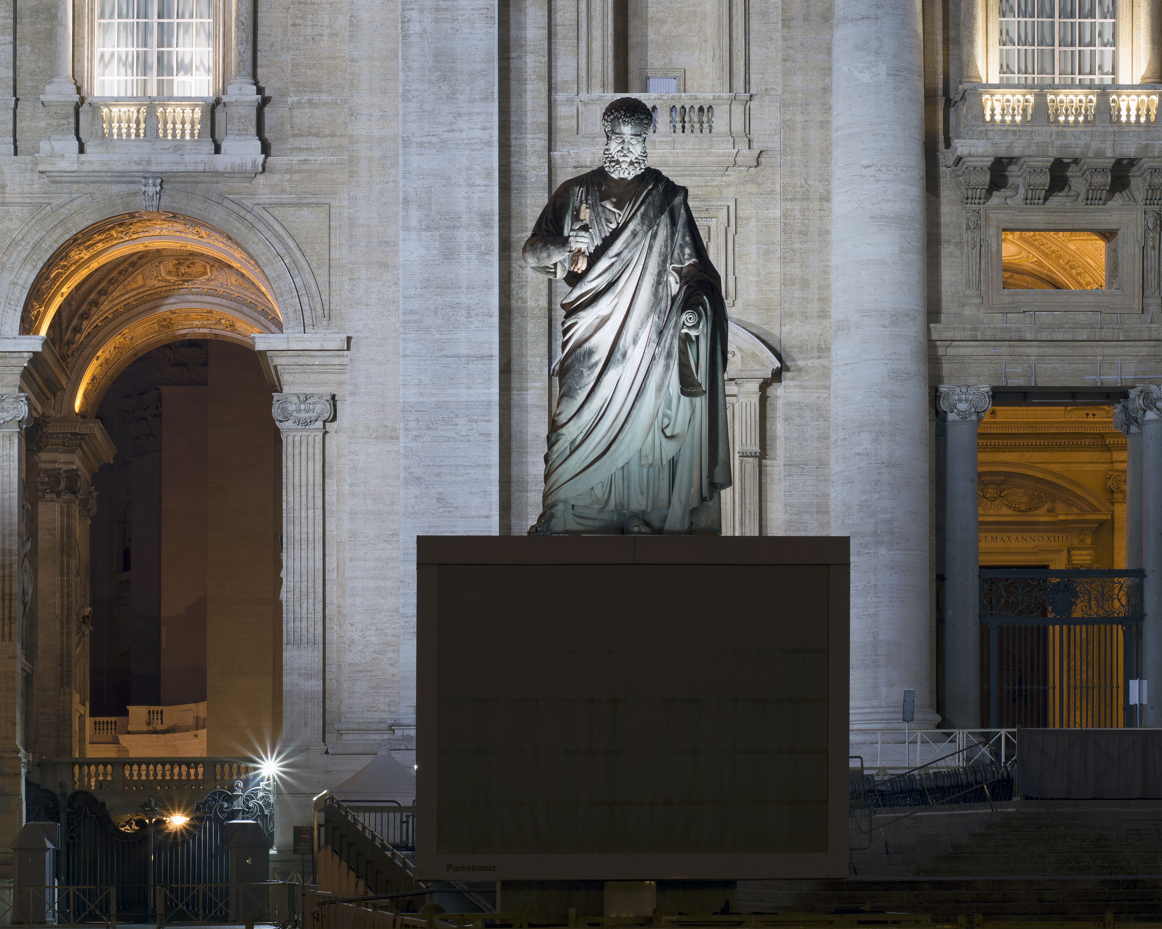 Statue of Saint Peter in Saint Peter's Square night