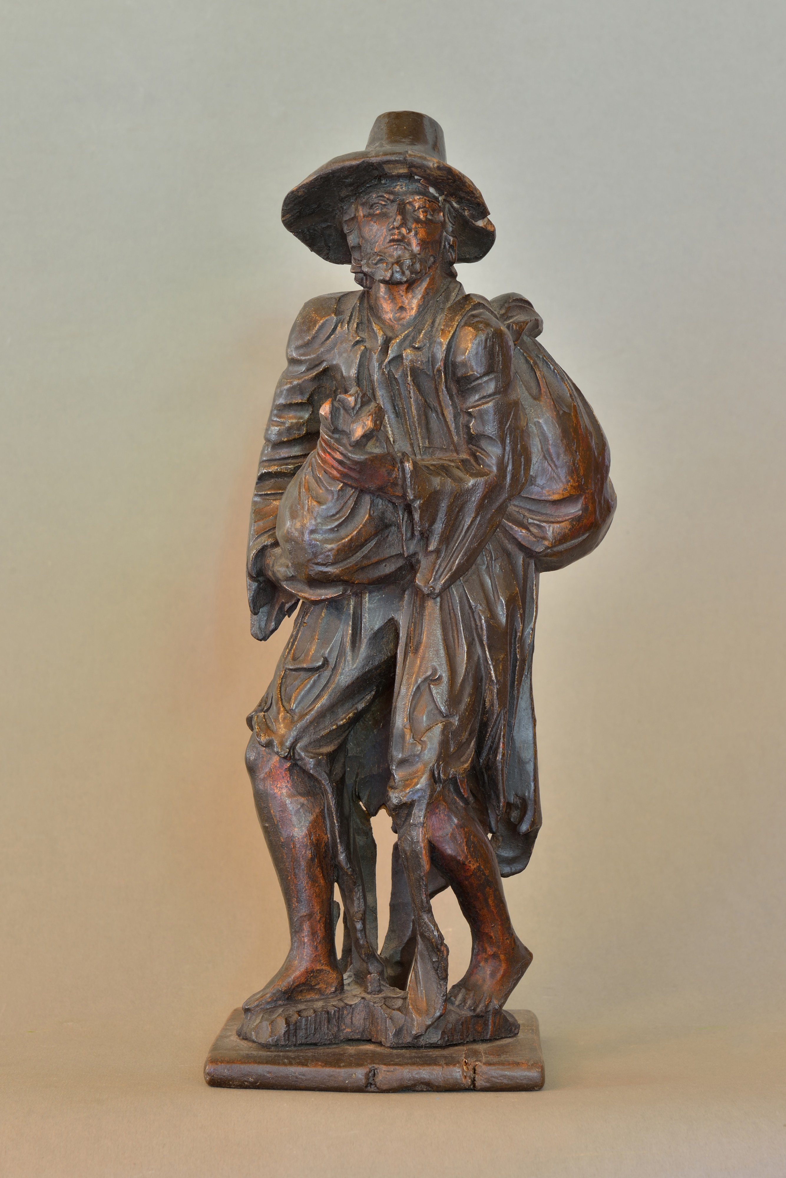 Beggar carved in pinewood Gröden