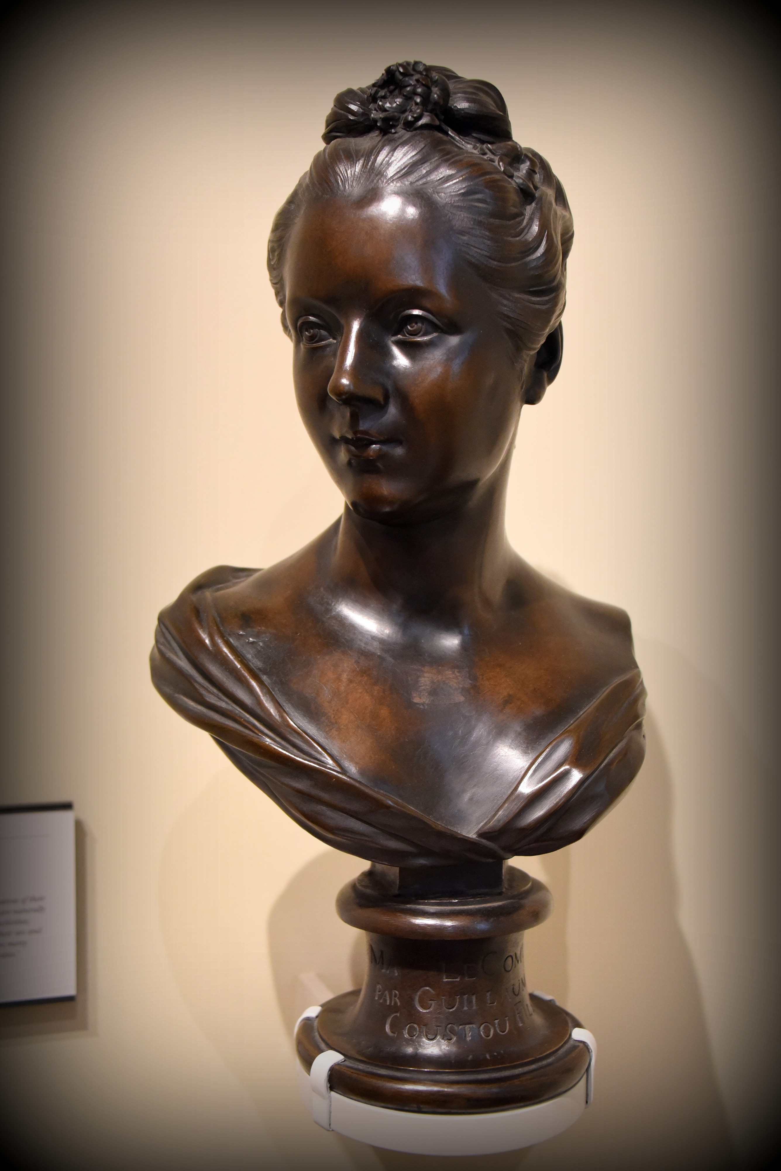 Bronze bust of Marguerite Le Comte, 1750 CE. By Guillaume Coustou II. From Paris, France. The Victoria and Albert Museum, London