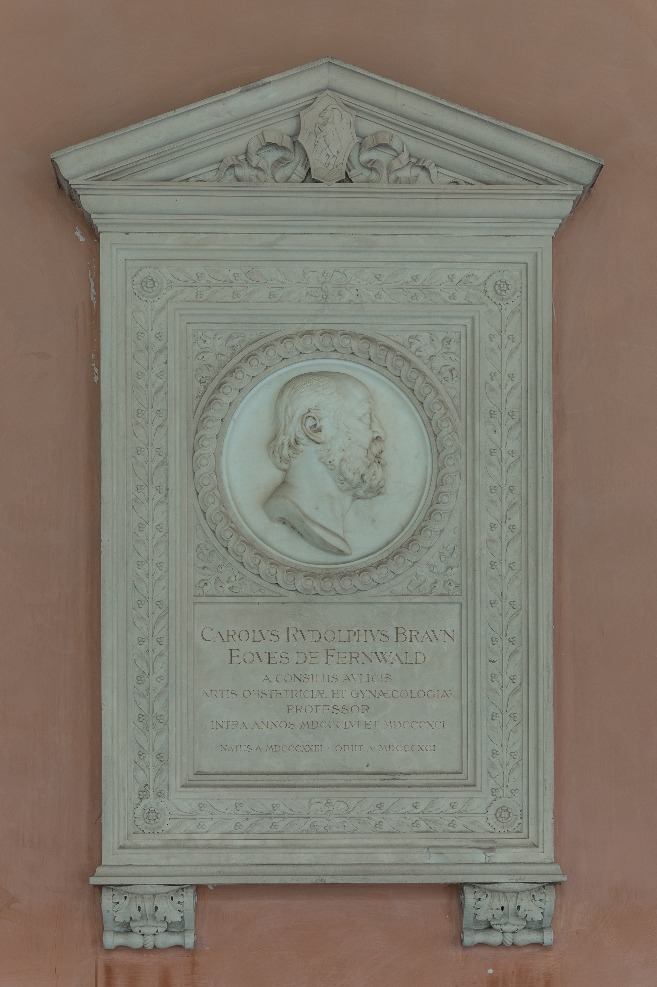 Carl Braun von Fernwald (1823-1891), Nr. 114, plaque and basrelief (marble) in the Arkadenhof of the University of Vienna-2712-HDR