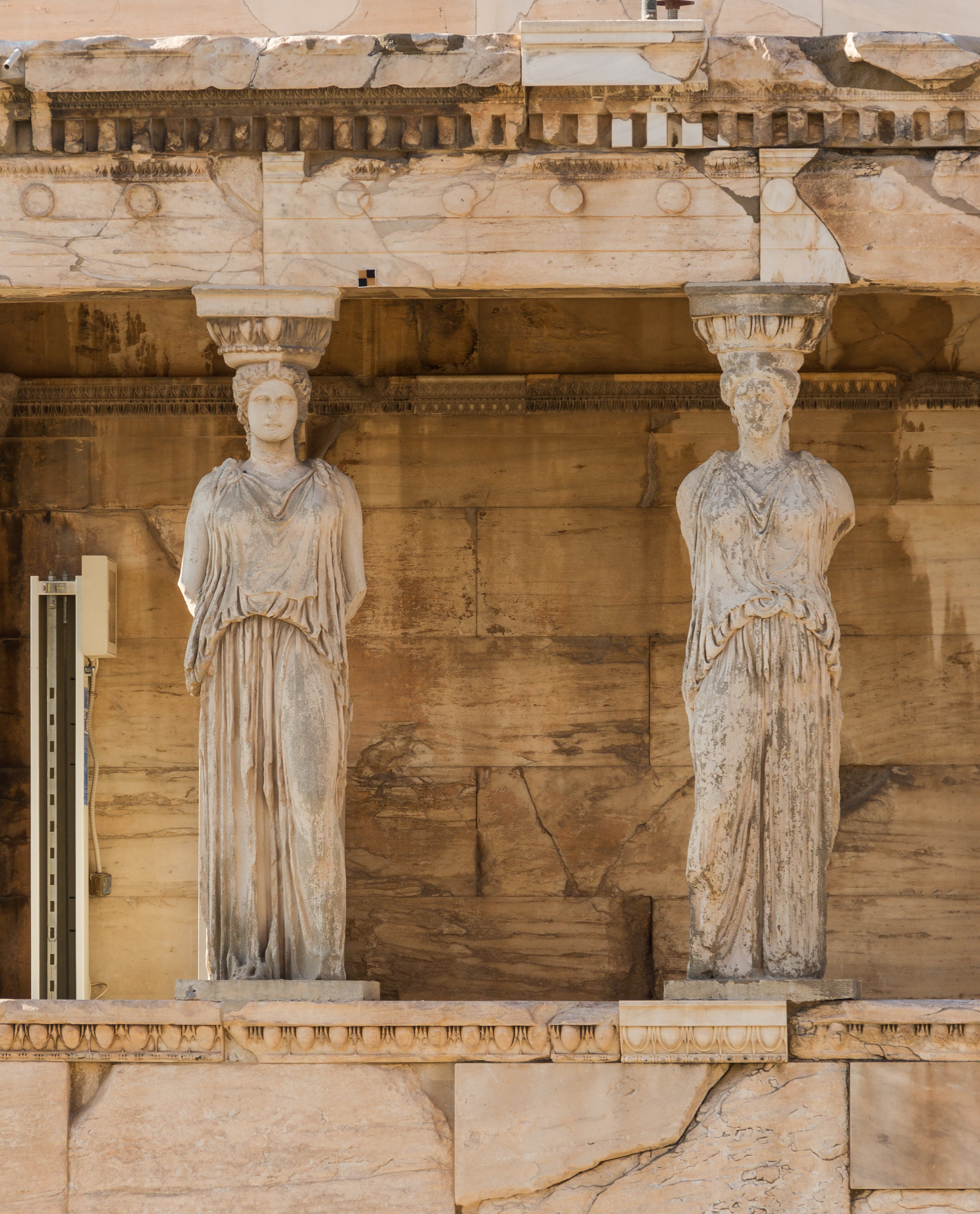 Two caryatids Erechteion Acropolis Athens Greece