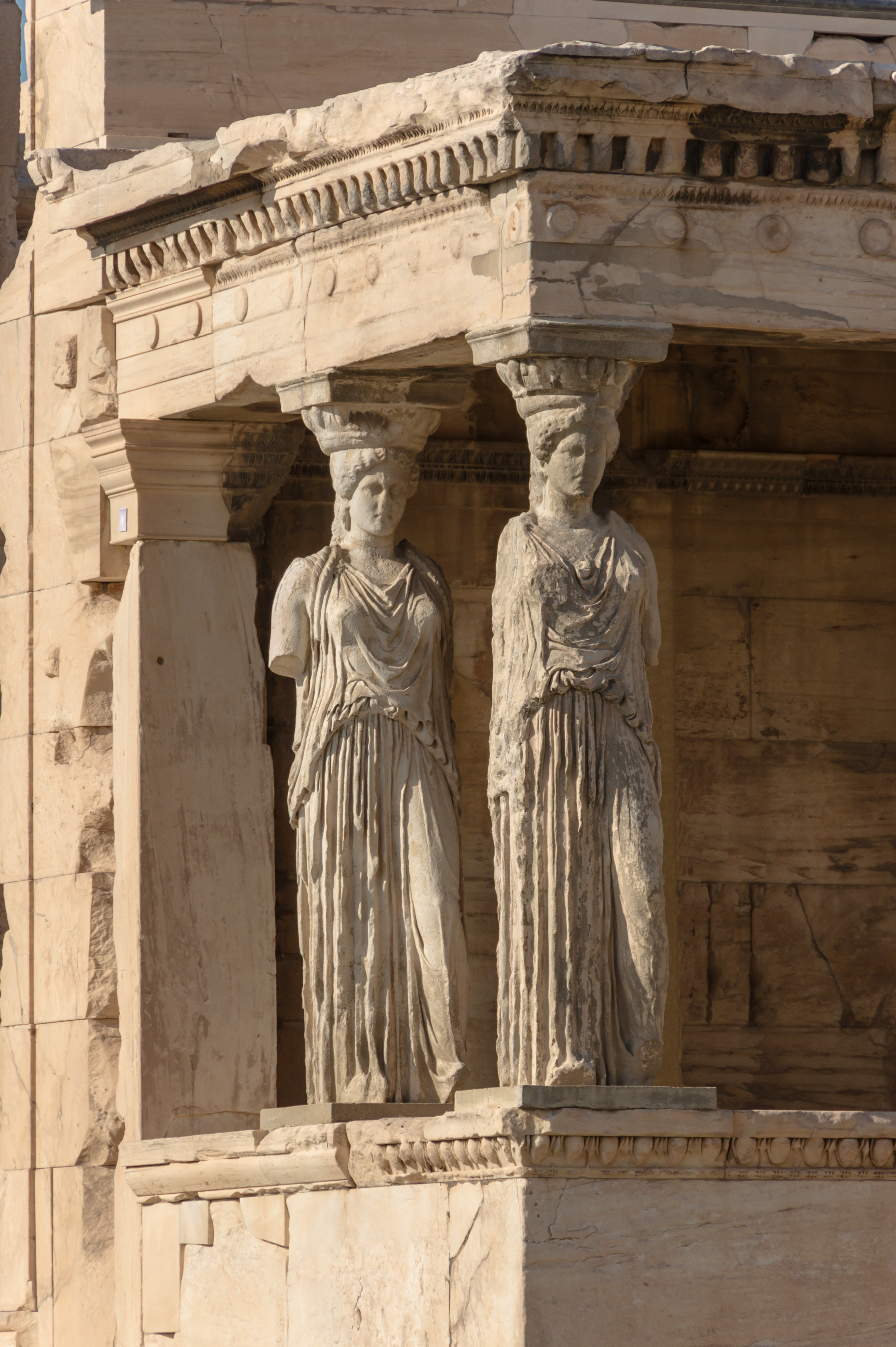 Two caryatids Erechtheum Acropolis Athens Greece