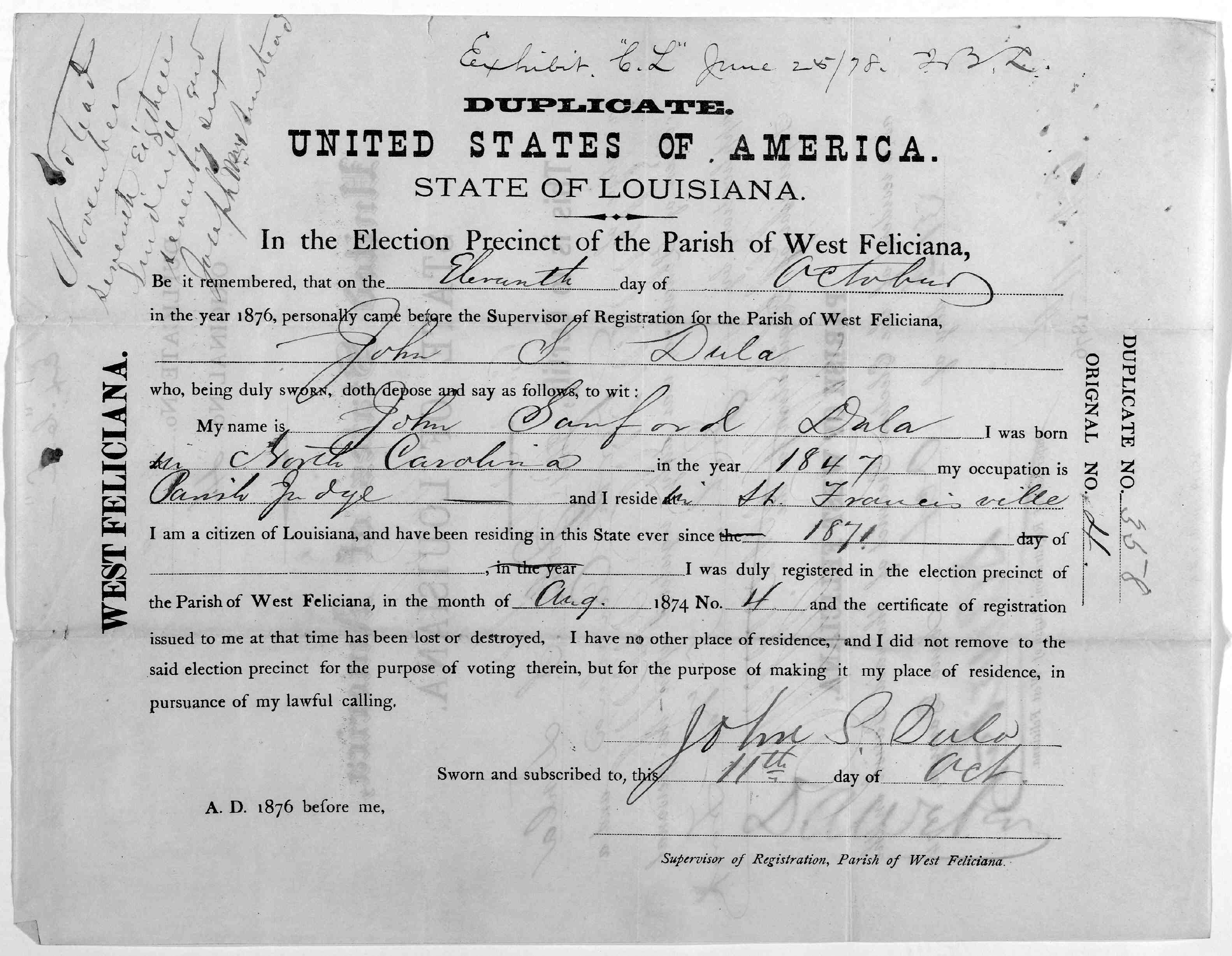 A certificate for the electoral vote for Rutherford B. Hayes and William A. Wheeler for the State of Louisiana dated 1876 part 3